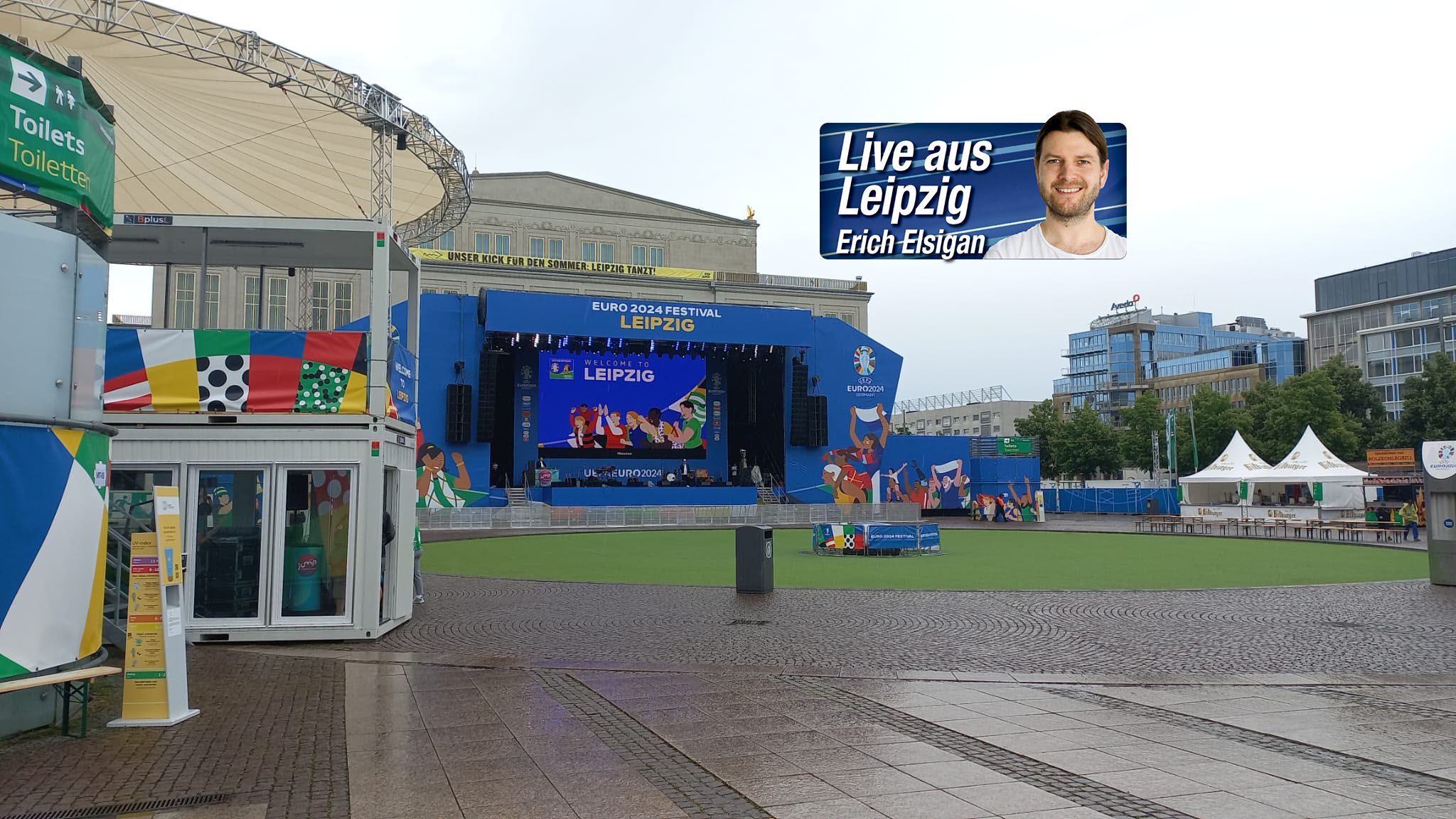 Die Public-Viewing-Area in Leipzig war am Montag-Nachmittag bei Nieselregen eher schwach besucht.