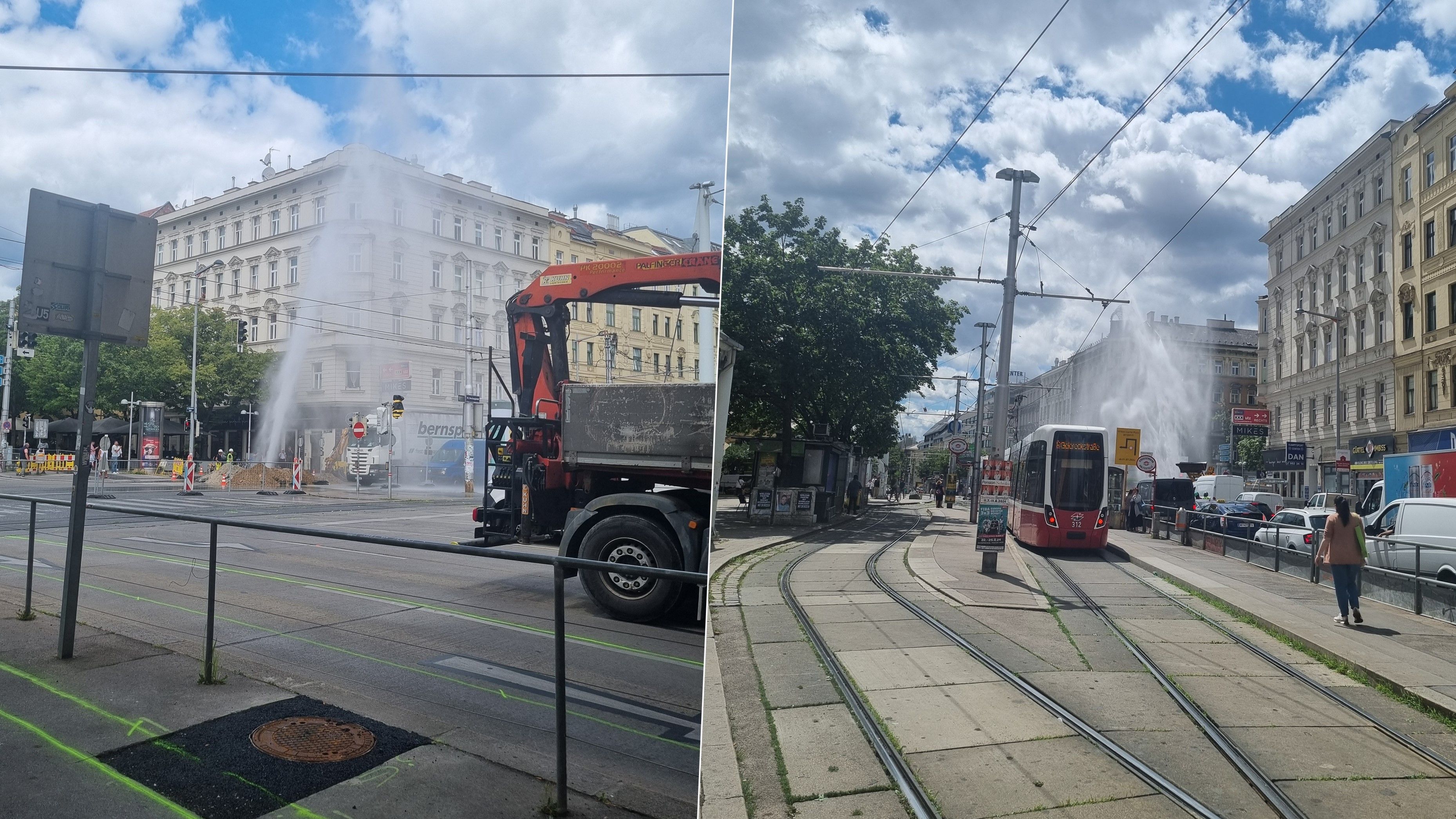 Das Wasser schoss meterhoch in die Luft.