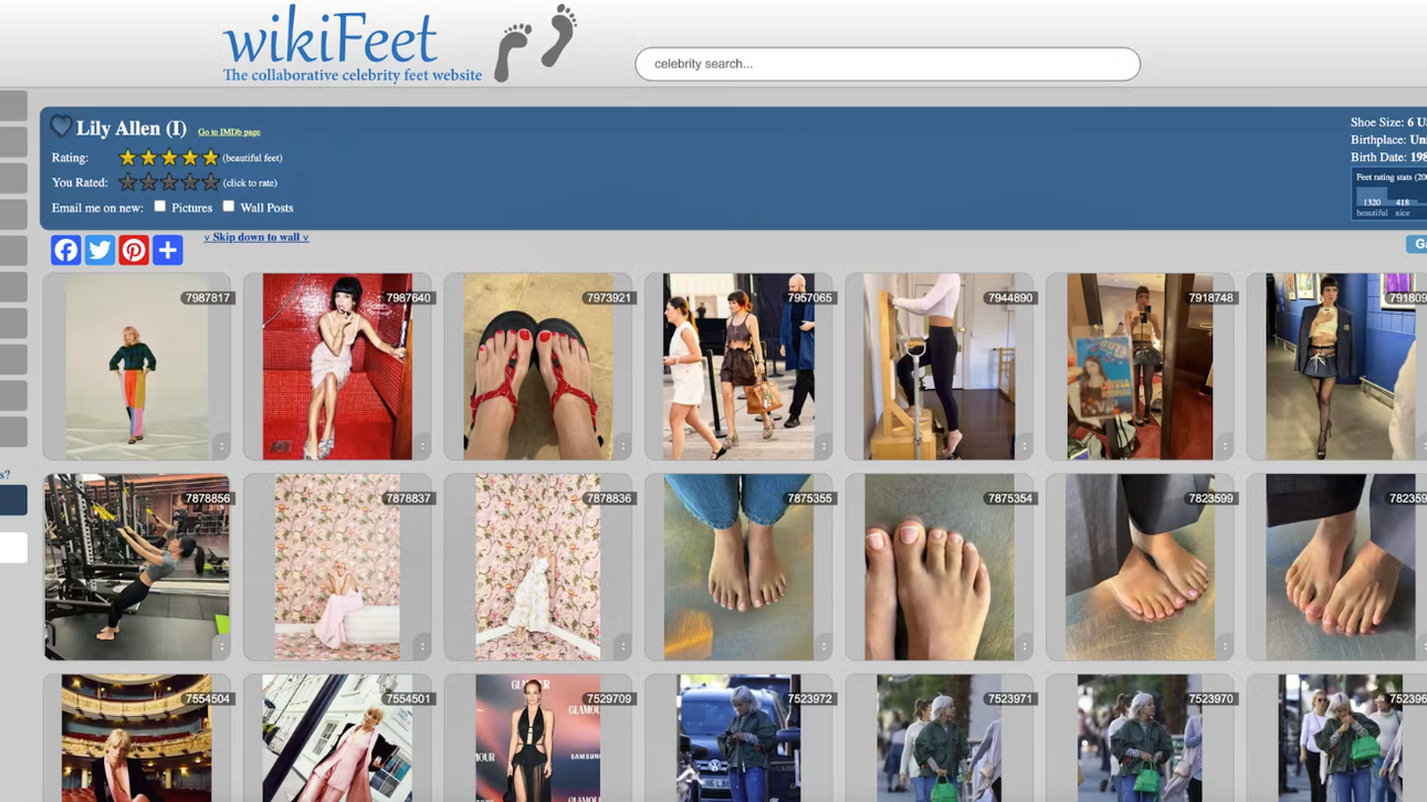 Auf der Webseite "Wikifeet" erhält Allen die höchst mögliche Bewertung.