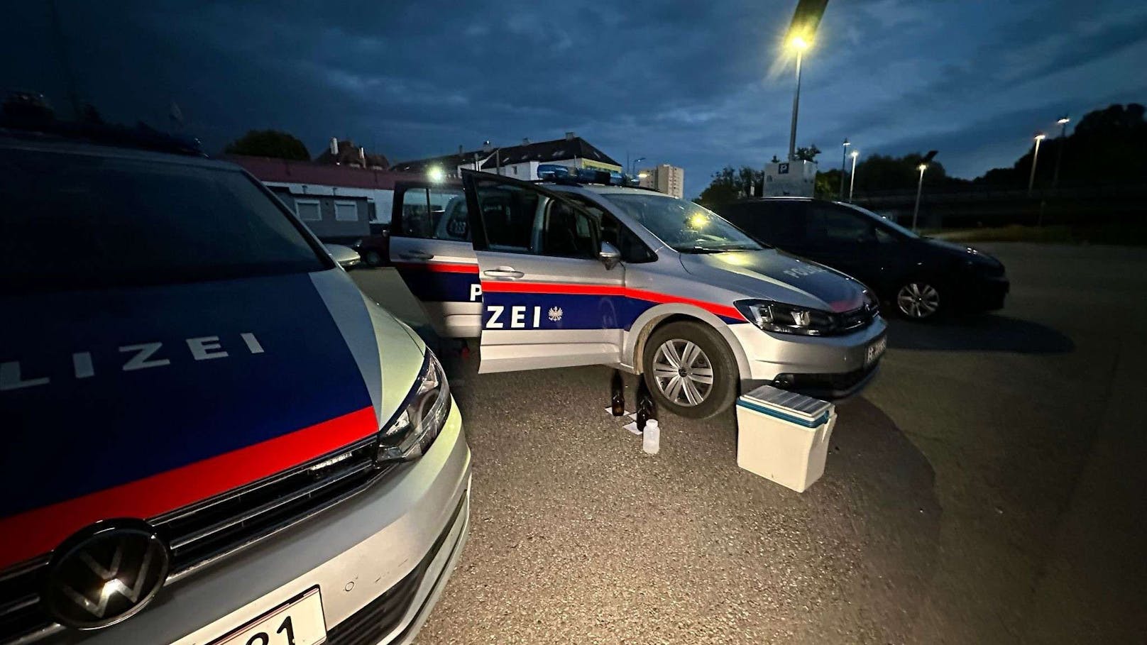 Die Feuerwehr St. Pölten errichtete Ölsperren und fand einen Ölkübel im Gebüsch.