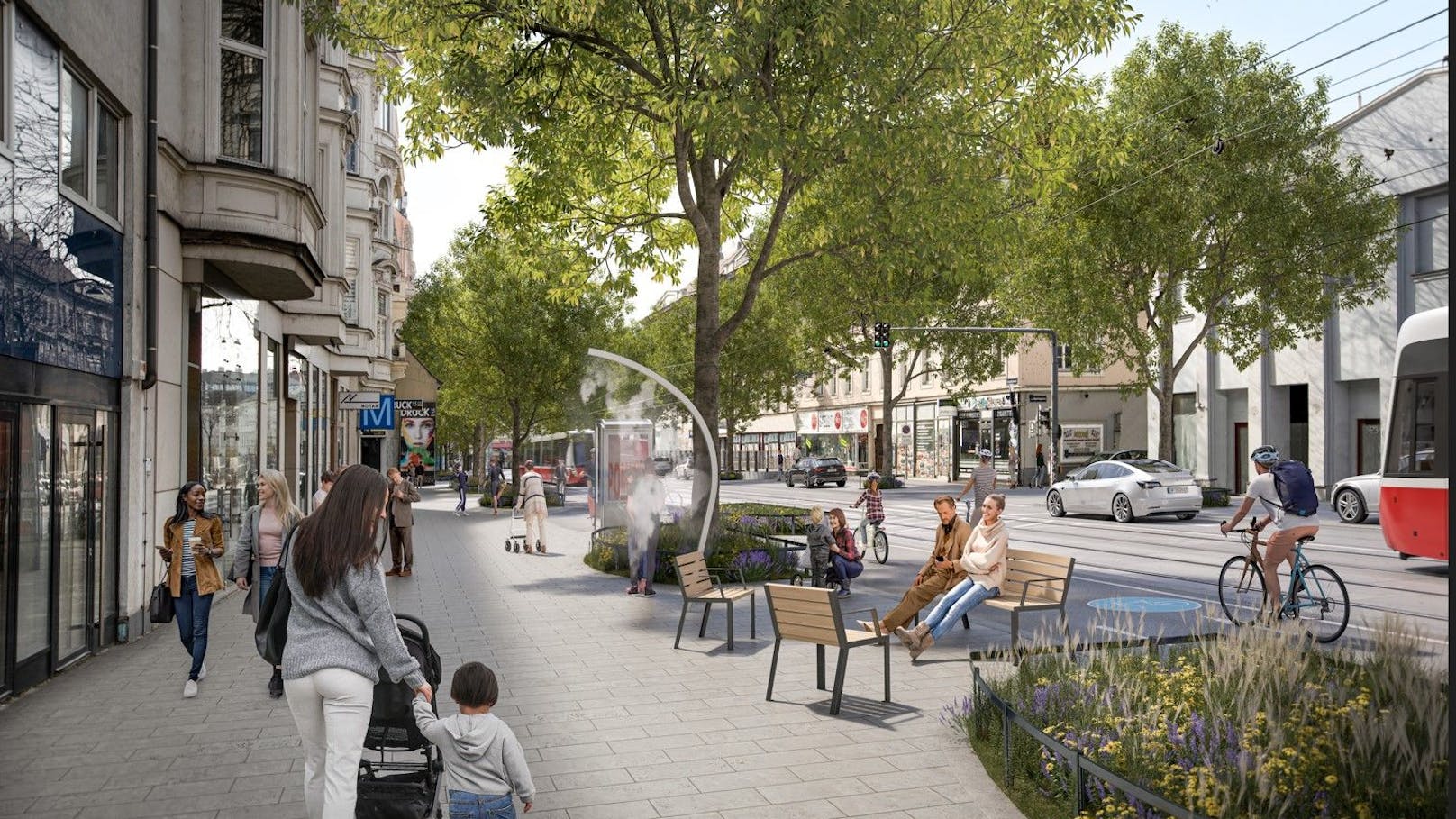 Mehr Grün und "Cooling-Elemente": Visualisierung Äußere Mariahilfer Straße