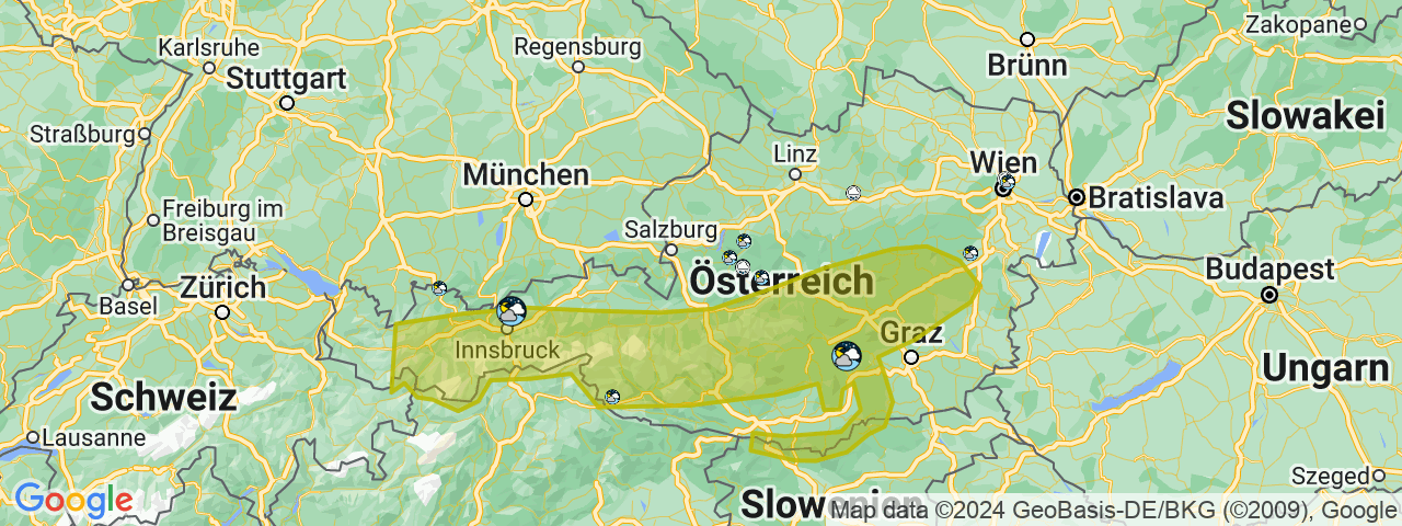 Eine kräftige Gewitterzelle bringt am Montag Starkregen in den Süden Österreichs. 