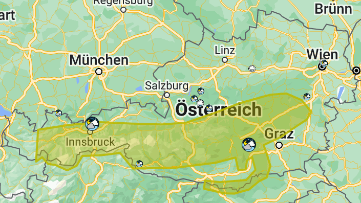 Eine kräftige Gewitterzelle bringt am Montag Starkregen in den Süden Österreichs. 