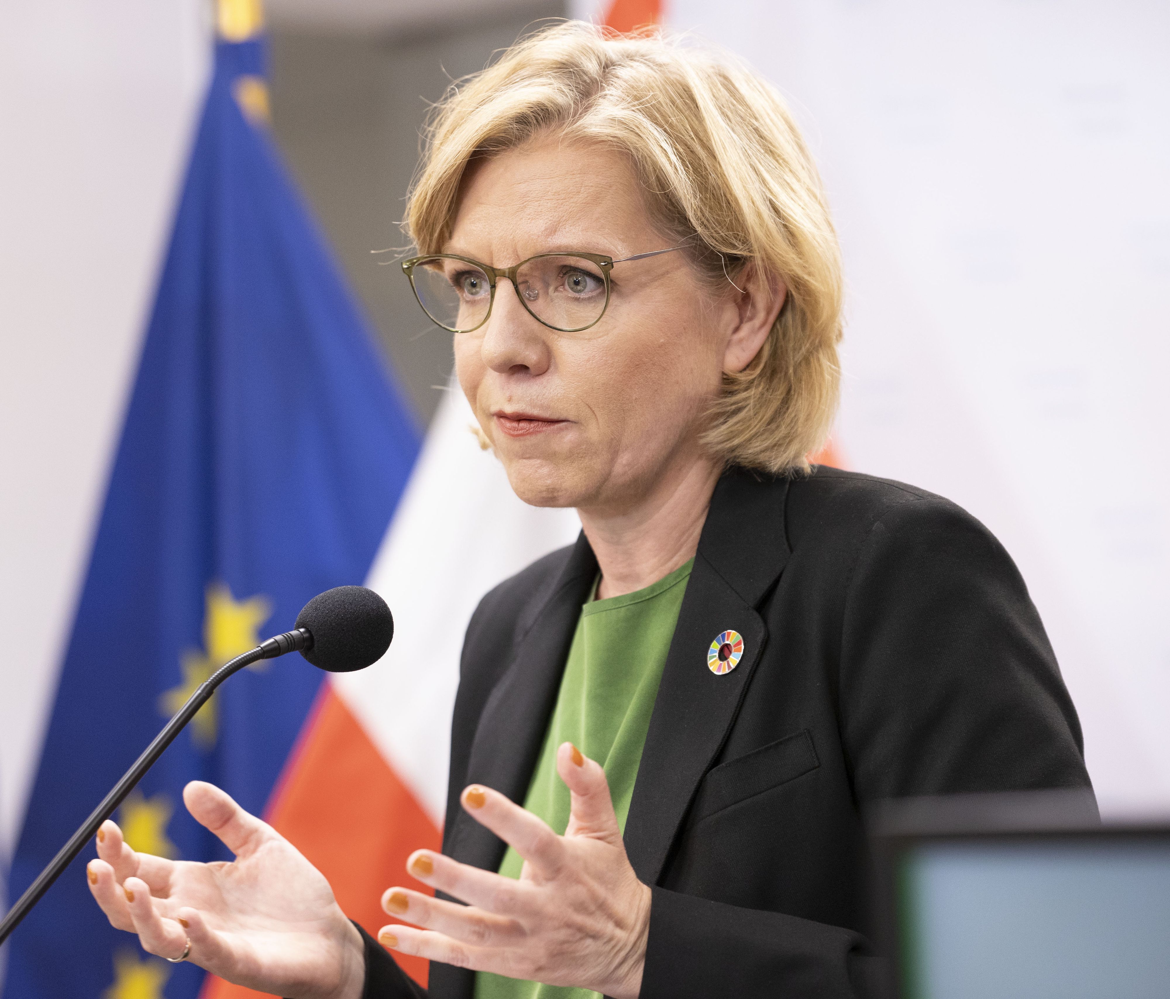 Klimaministerin Gewessler bei der Präsentation der Gas-Unabhängigkeitskommission am Dienstag. 