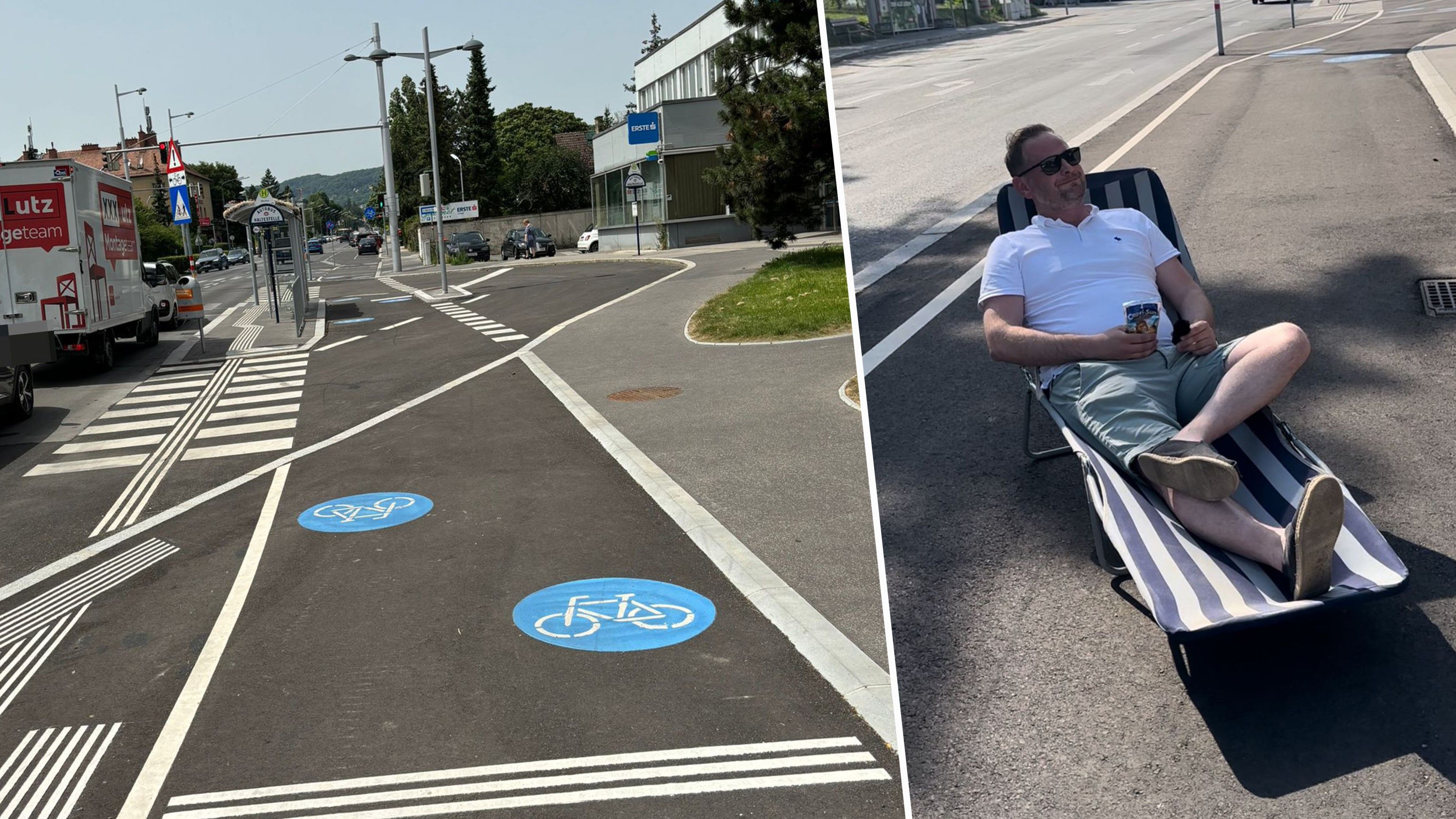 Der Obmann der FPÖ-Döbling fand ein sonniges Plätzchen am 8-Millionen-Euro-Radweg.