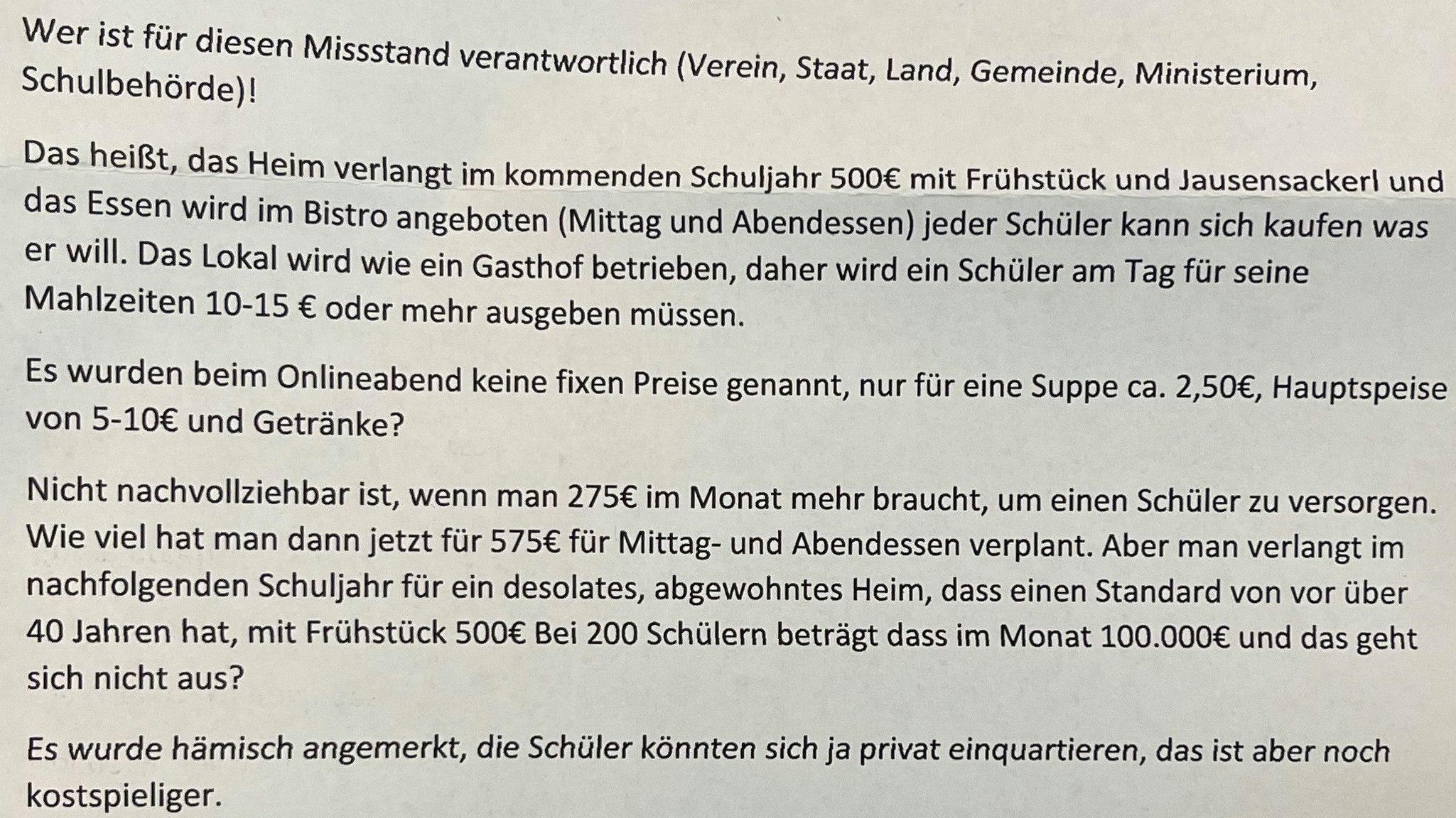 In diesem Brief macht ein Vater anonym seinem Ärger Luft. Kopien versendete er an Medien, Bürgermeister, Bildungsministerium, Direktion der HTL Mödling und weitere Empfänger.
