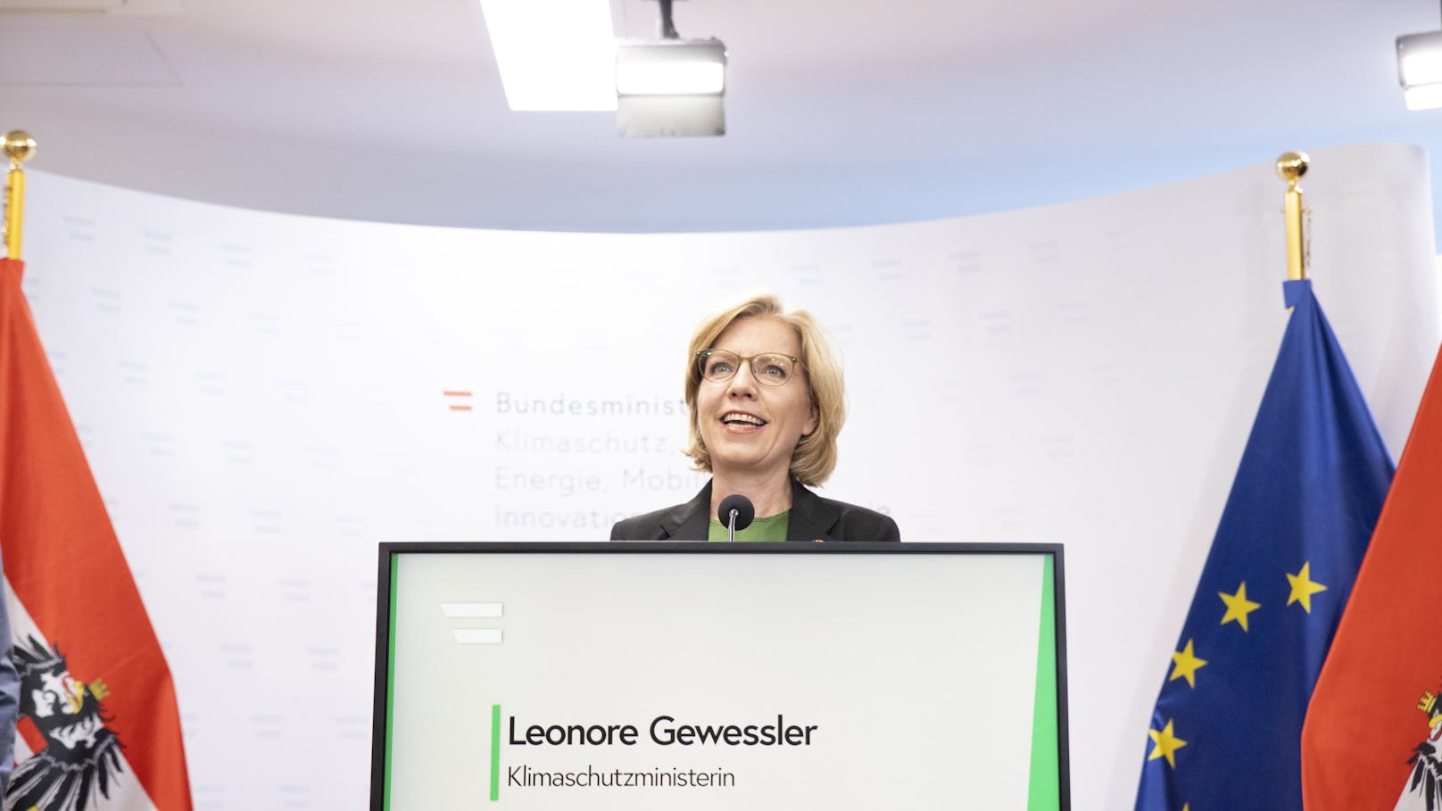 Klimaschutzministerin <strong>Leonore Gewessler</strong> (Grüne) am 9. Juli 2024 bei der Präsentation der "<strong>Gas-Unabhängigkeitskommission</strong>" in Wien.