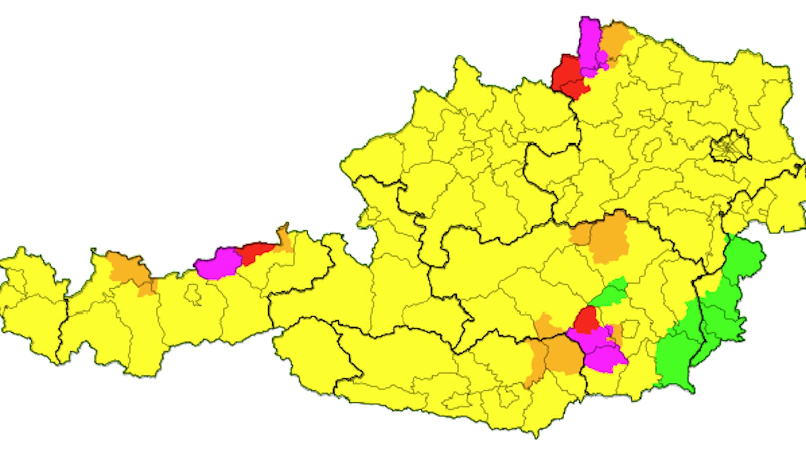 Die Unwetter-Warnkarte für 16.30 Uhr.