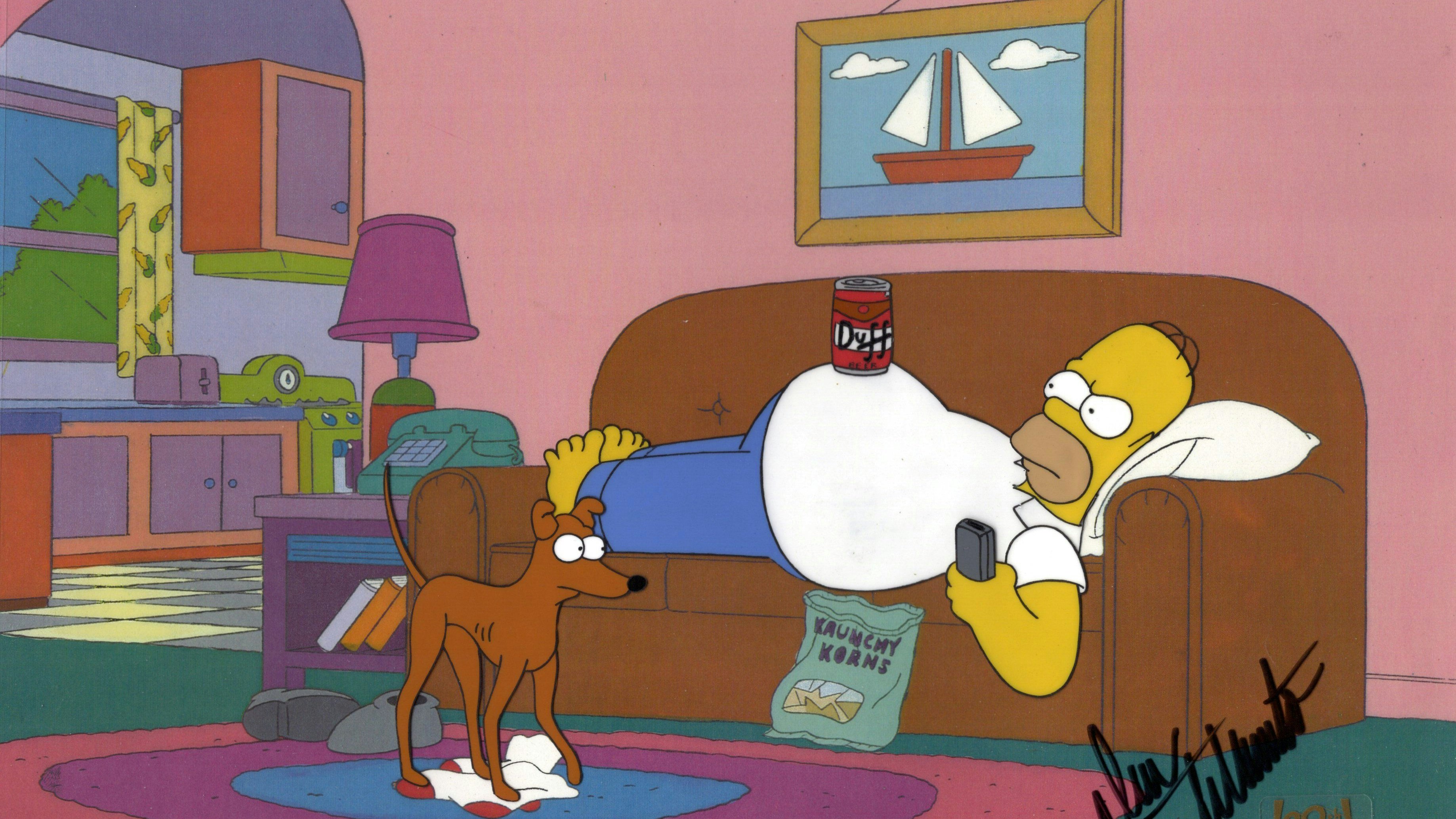 Homer auf seinem geliebten Sofa: Signierte Einzelzeichnung aus der Schau im Karikaturmuseum Krems