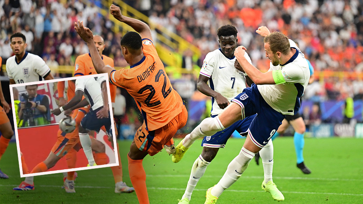 Die elfmeter-Szene zwischen Harry Kane und Denzel Dumfries. 