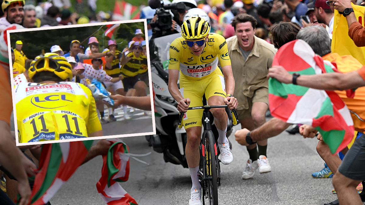 Tadej Pogacar wurde auf der ersten schweren Pyrenäen-Etappe mit einem Chipspackerl beworfen. 