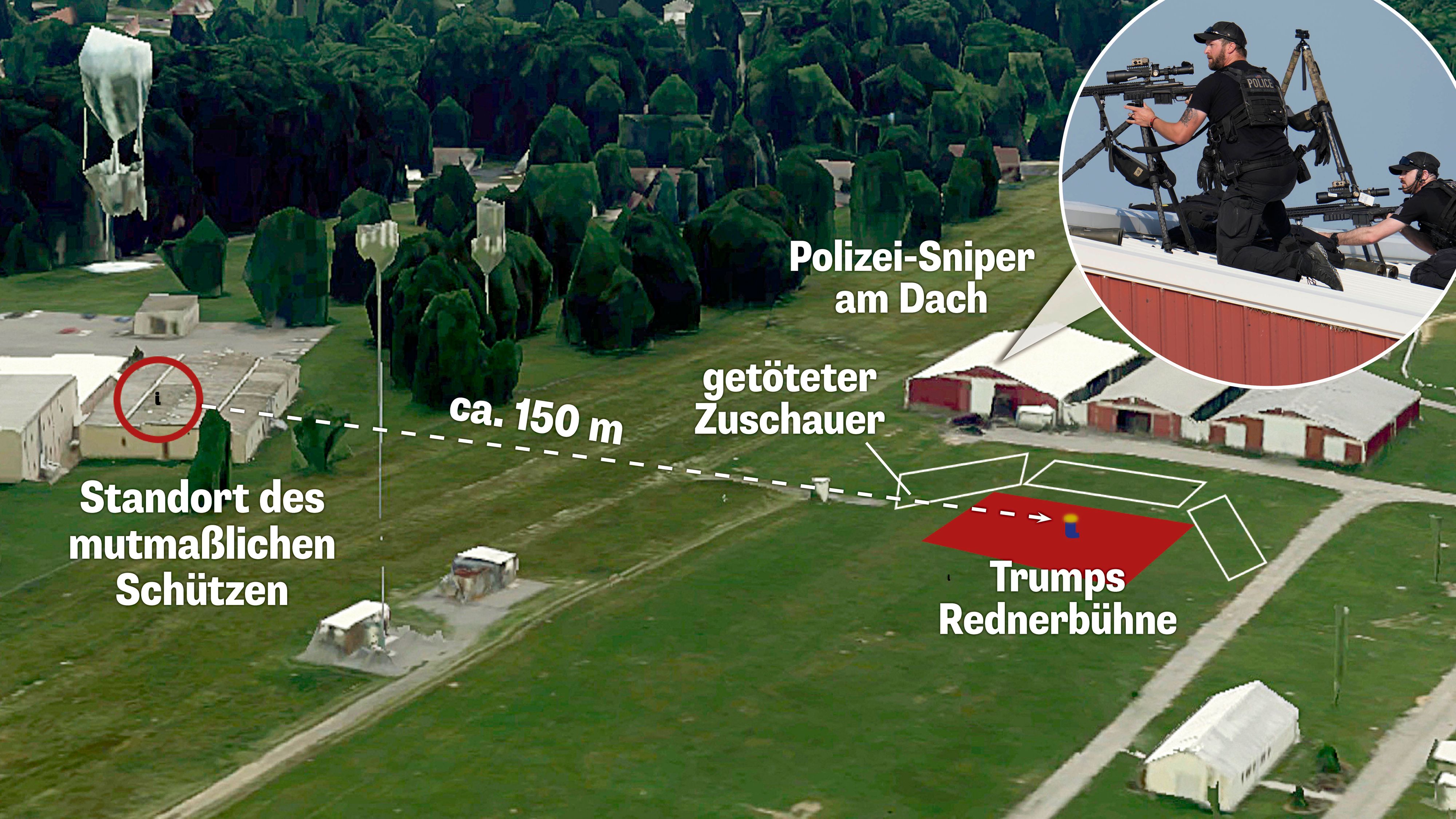 Die Stellung, von der aus der 20-Jährige auf Donald Trump schoss, lag nur 150 Meter von der Bühne entfernt.