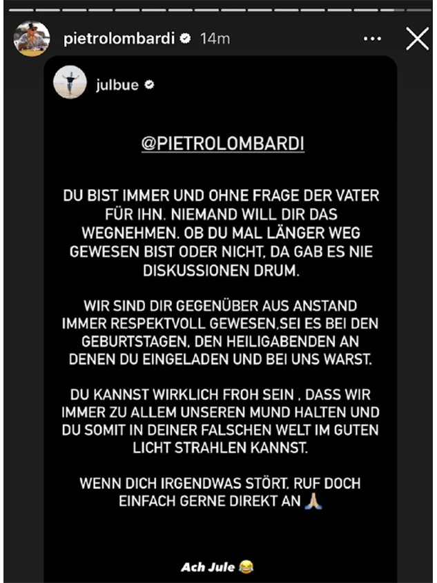 Julian findet klare Worte zum öffentlichen Streit.