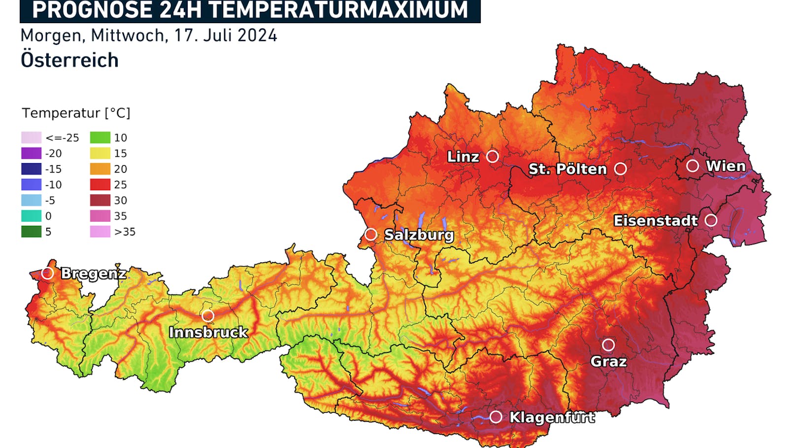 Gewitter-Karte für Mittwoch.