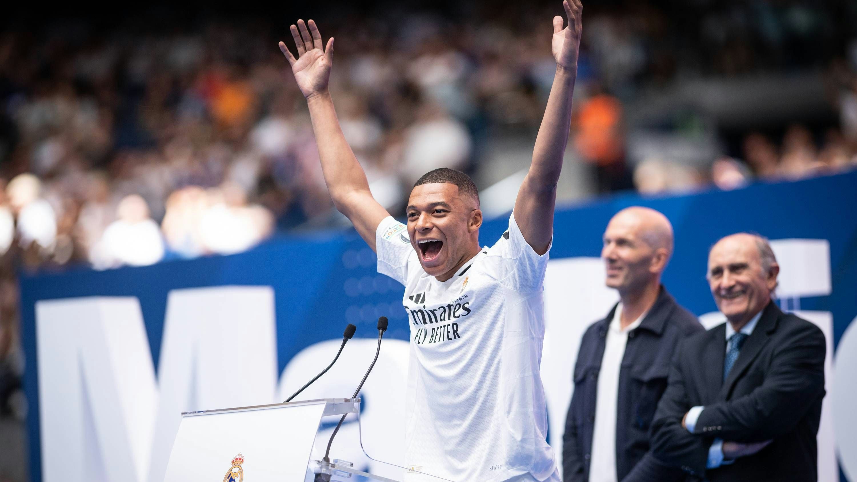 Kylian Mbappe official presentation at Santiago Bernabeu as new player of Real Madrid in Santiago Bernabeu stadium in Madrid, 16 July 2024 900/Cordon Press PUBLICATIONxNOTxINxFRAxESP 900/CordonxPress LOF - Kylian Mbappe official presentation at Santiago Bernabeu