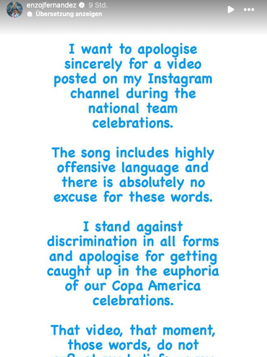 Die Entschuldigung auf Instagram.