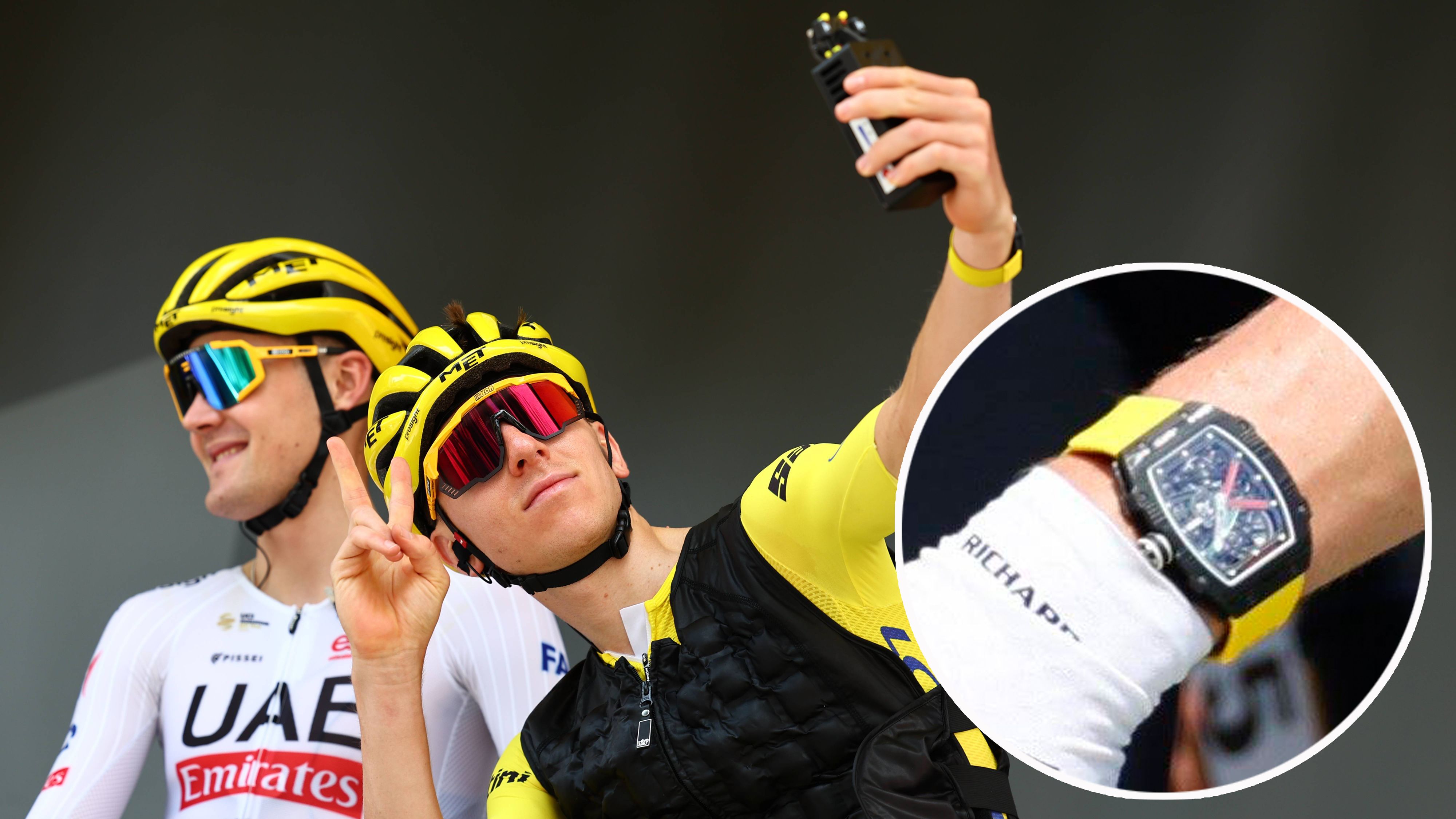 Tadej Pogacar fährt mit der Luxus-Uhr ums Handgelenk.