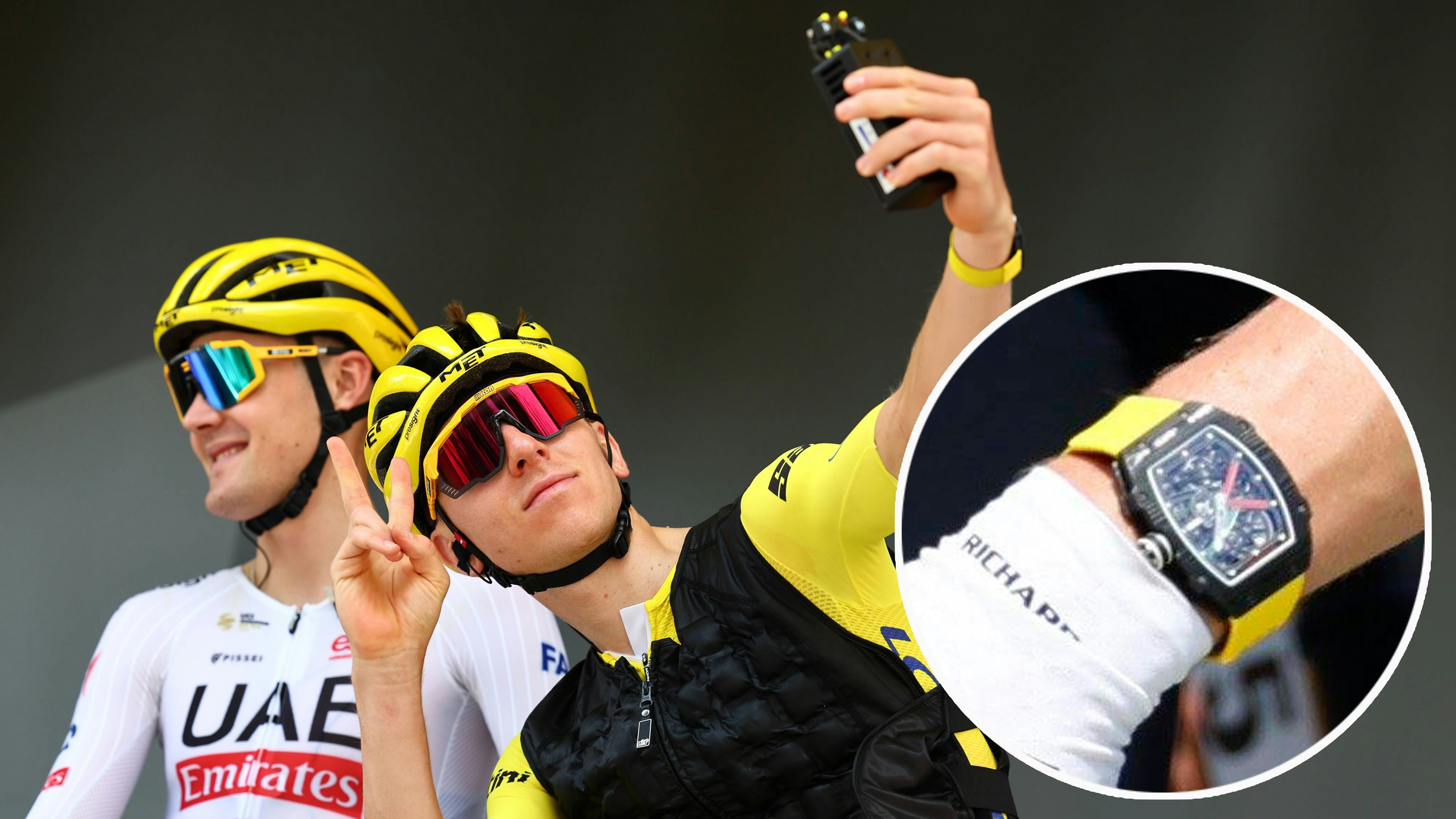 Tadej Pogacar fährt mit der Luxus-Uhr ums Handgelenk.