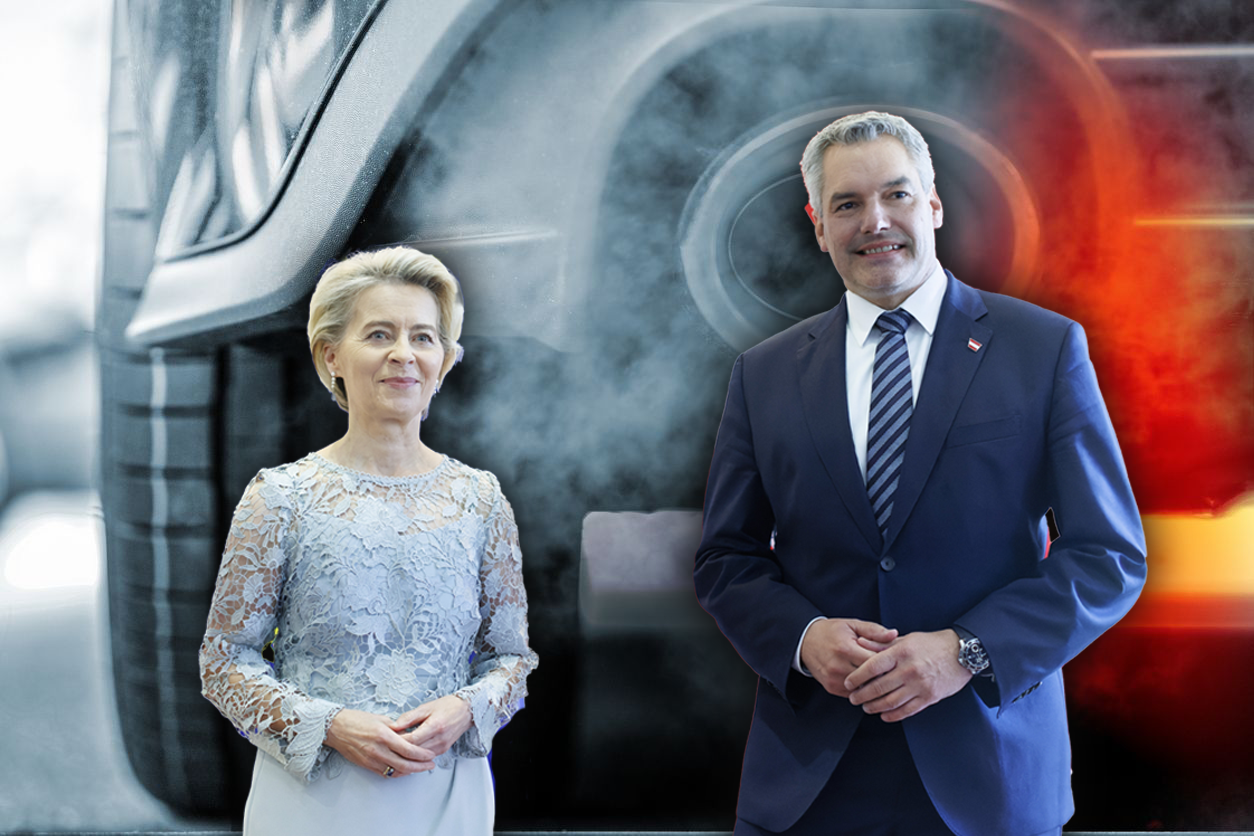 Ursula von der Leyen weicht von ihrem harten Verbrenner-Kurs ab. Kanzler Nehammer ist erfreut.
