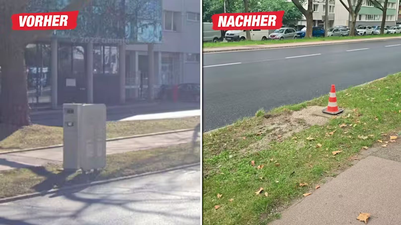 Das Foto links zeigt das Radar vor dem Unfall und dann das Foto rechts kurz danach.