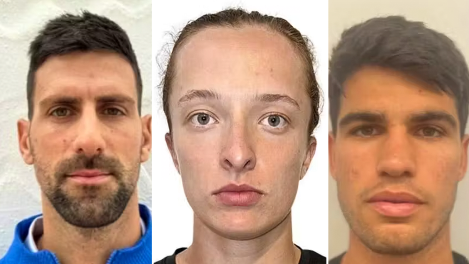 Die Fotos von Novak Djokovic, Iga Swiatek und Carlos Alcaraz.