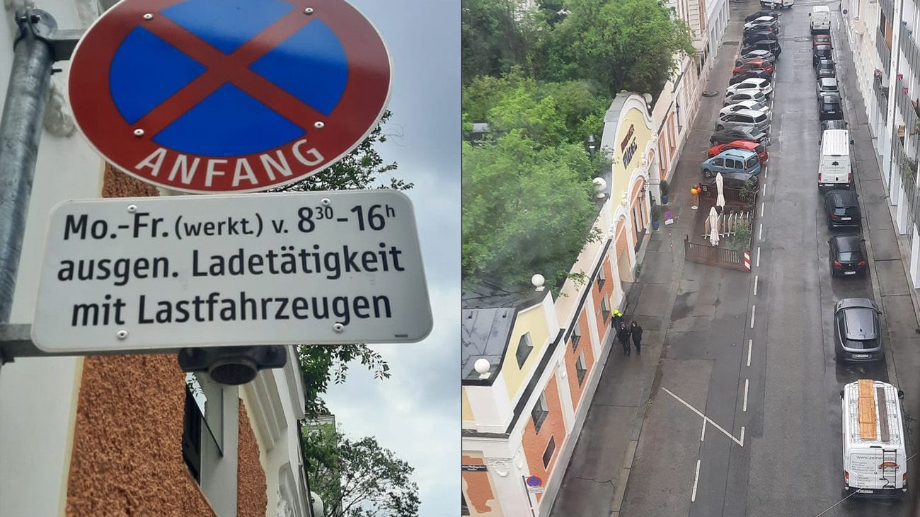 Die Ladezone befindet sich direkt unter der Wohnung des Betroffenen. "Es kommen nur sehr selten Lkw, meistens sind alle Parkplätze in der Gasse belegt.