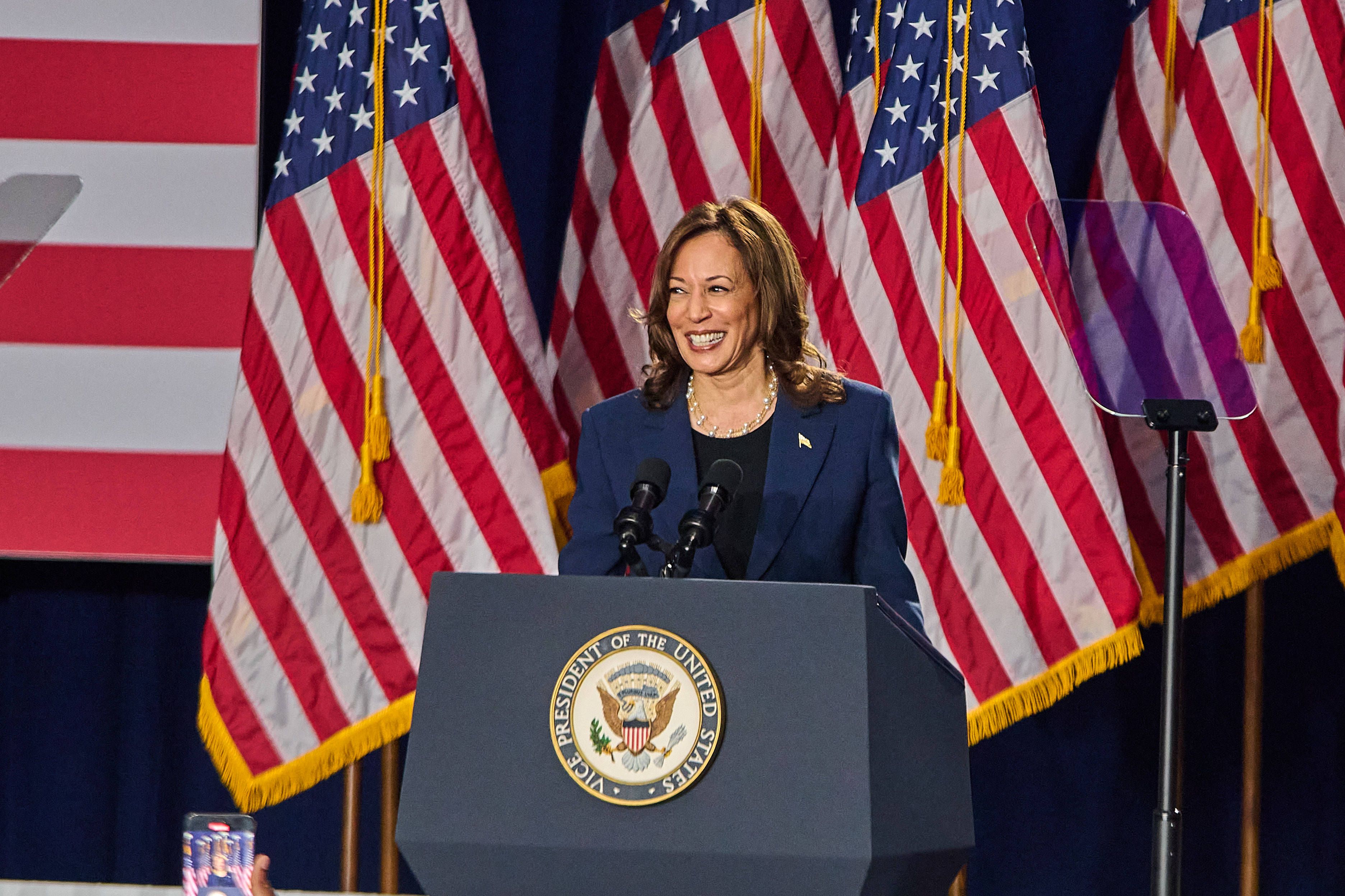 <strong>Kamala Harris</strong> bei ihrer ersten Wahlkampfrede.