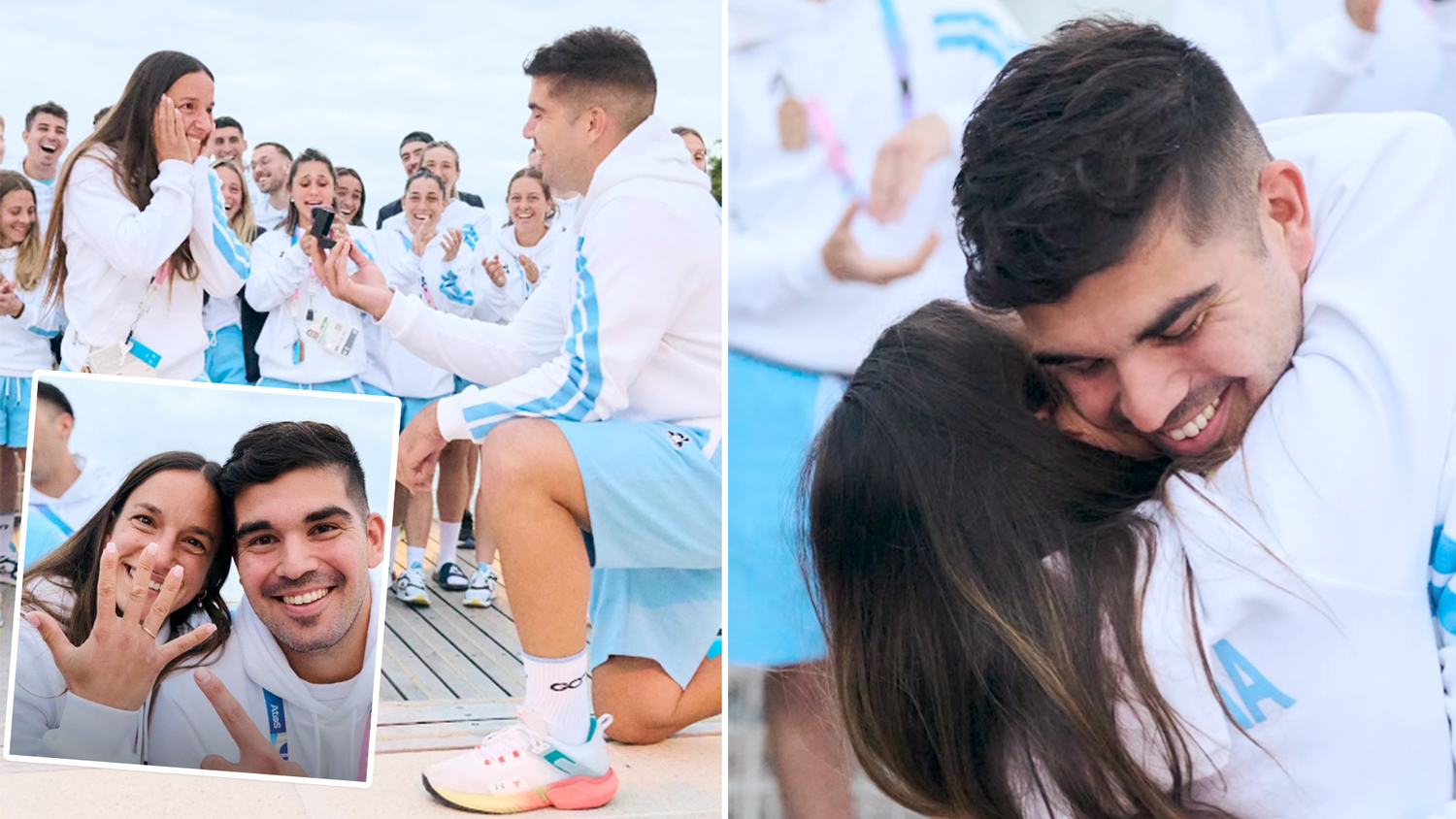 Die beiden argentinischen Sportler verlobten sich beim Gruppenfoto.