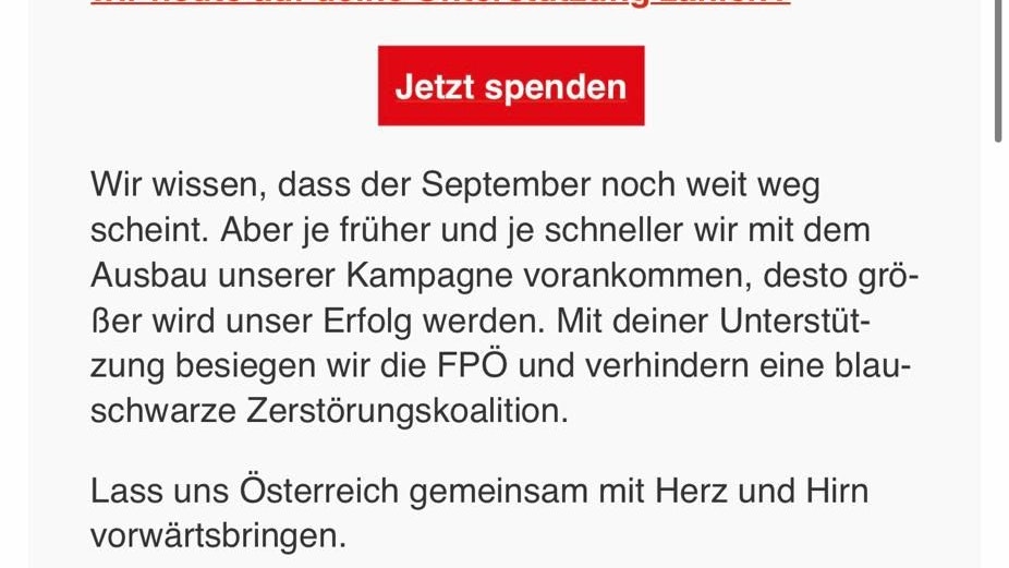 Das ist ein Ausschnitt des SPÖ-Newsletters.
