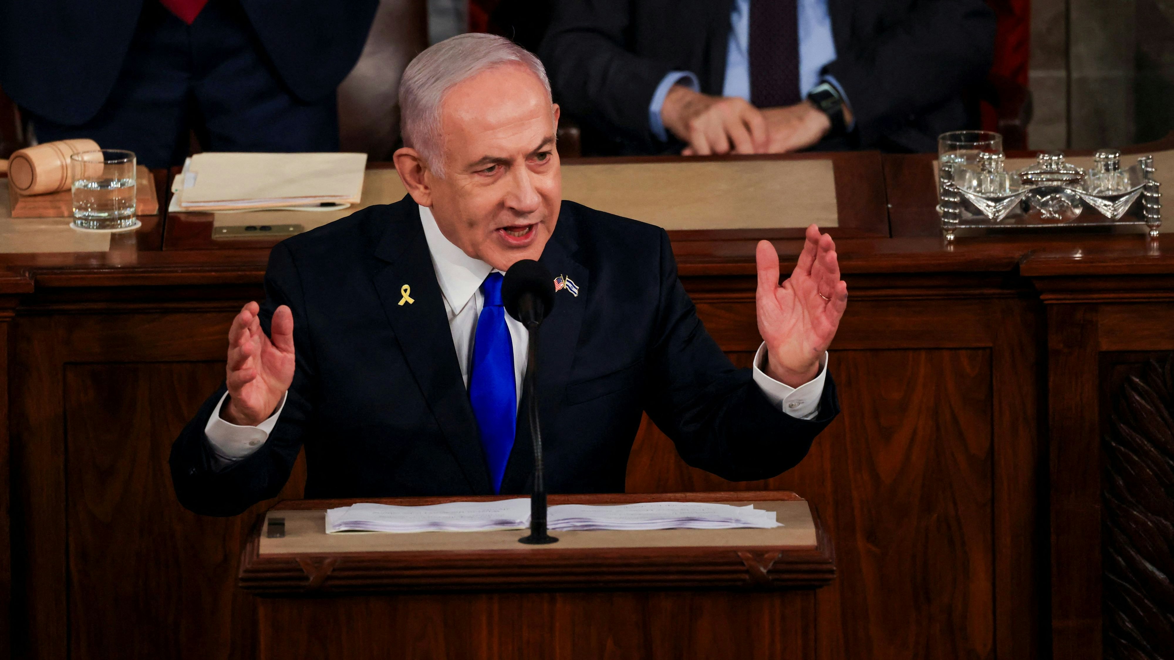 Sein Land werde bis zum "totalen Sieg" weiterkämpfen: Israels Premierminister Benjamin Netanyahu spricht vor dem US-Kongress. (24. Juli 2024)