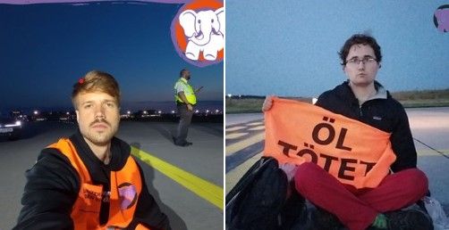 Noch vor Sonnenaufgang am Donnerstag klebten sich Aktivisten auf die Landebahn.