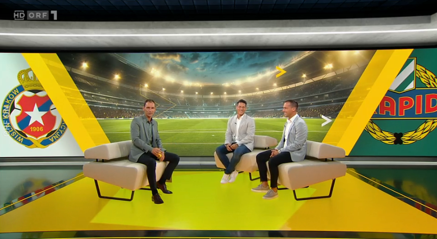 Michael Liendl (r.) mit Experten-Kollege Helge Payer (Mitte) und Moderator Christian Diendorfer beim ORF-Debüt.