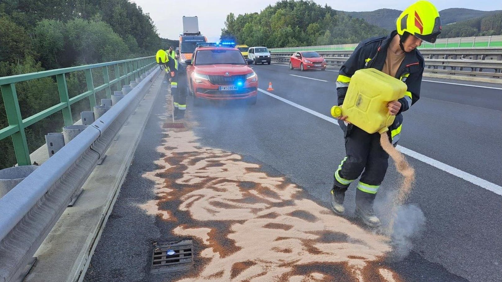 Die Einsatzkräfte kümmerten sich auch um die ausgelaufenen Betriebsmittel.