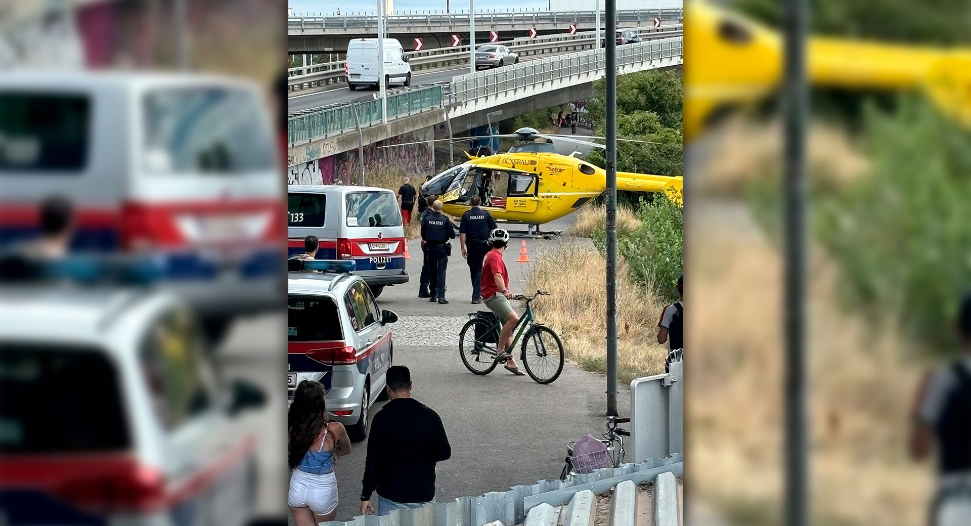 Schwerer Radsturz an der Neuen Donau
