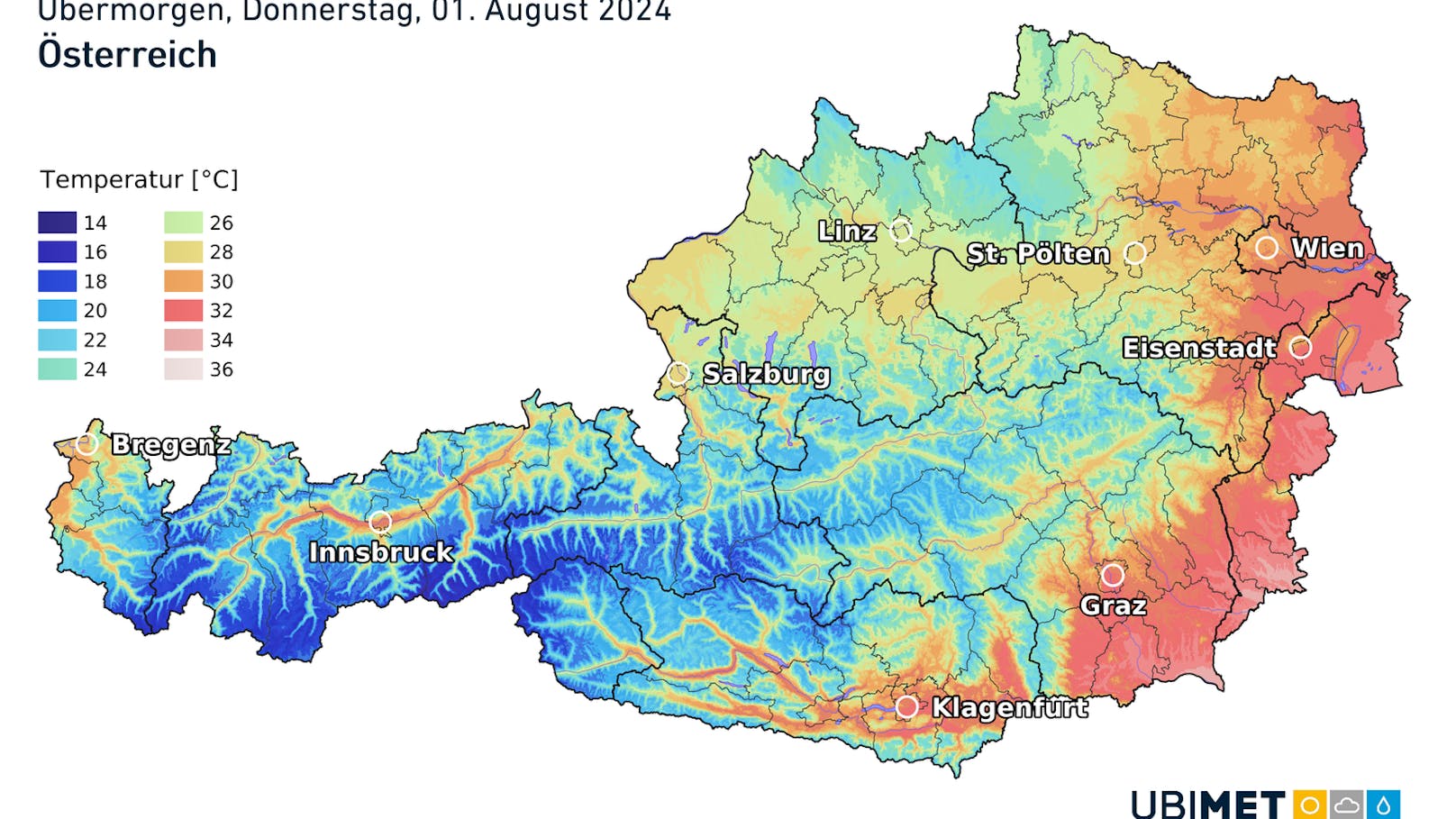 Wetterprognose für Donnerstag, 1. August.