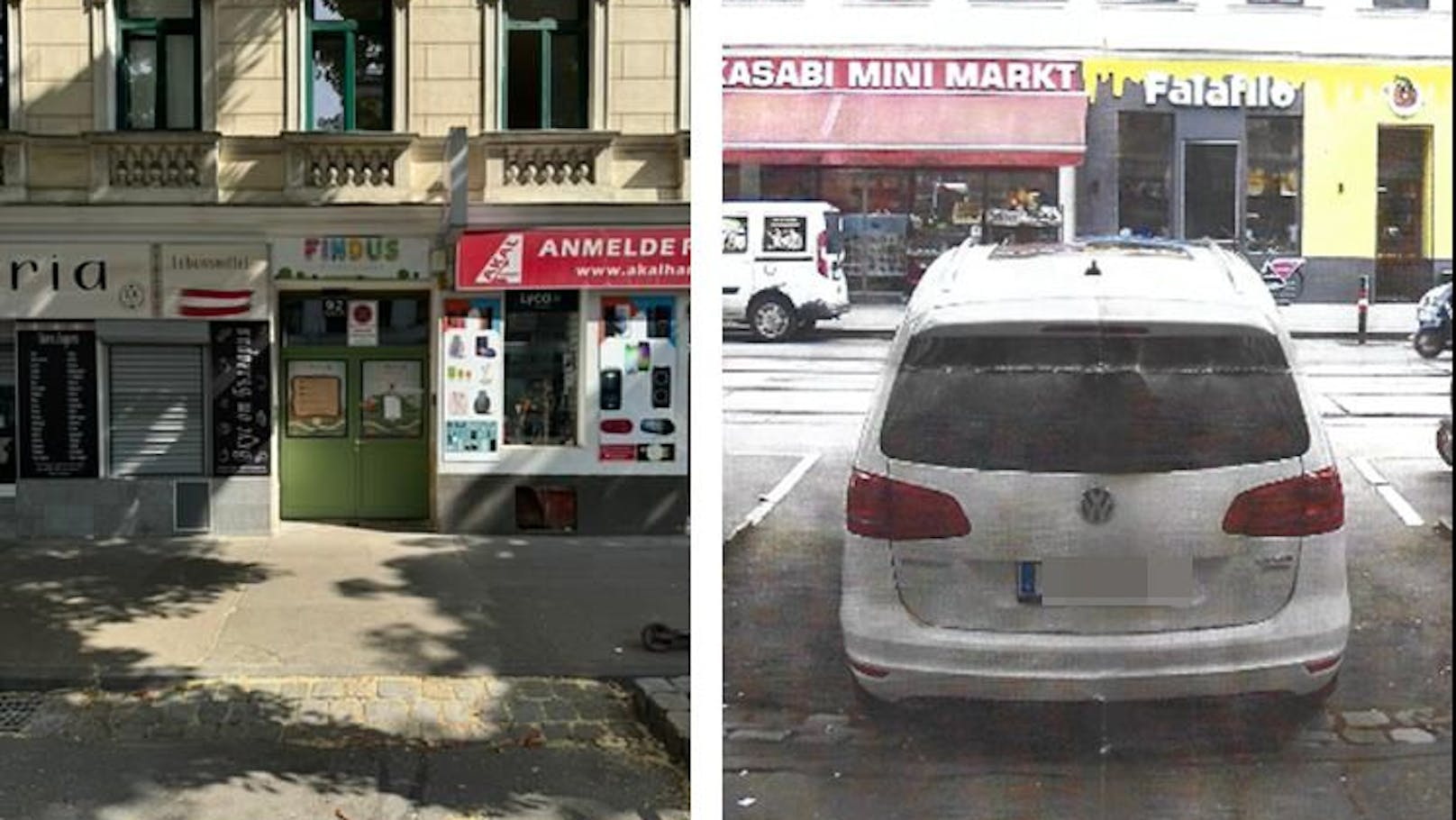 Die betreffende Einfahrt; einer der ertappten Falschparker auf einem Foto der Überwachungskamera