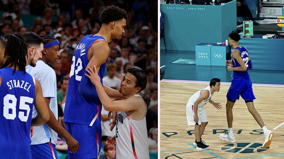 Yuki Togashi im Aufeinandertreffen mit Basketball-Gigant Victor Wembanyama. 