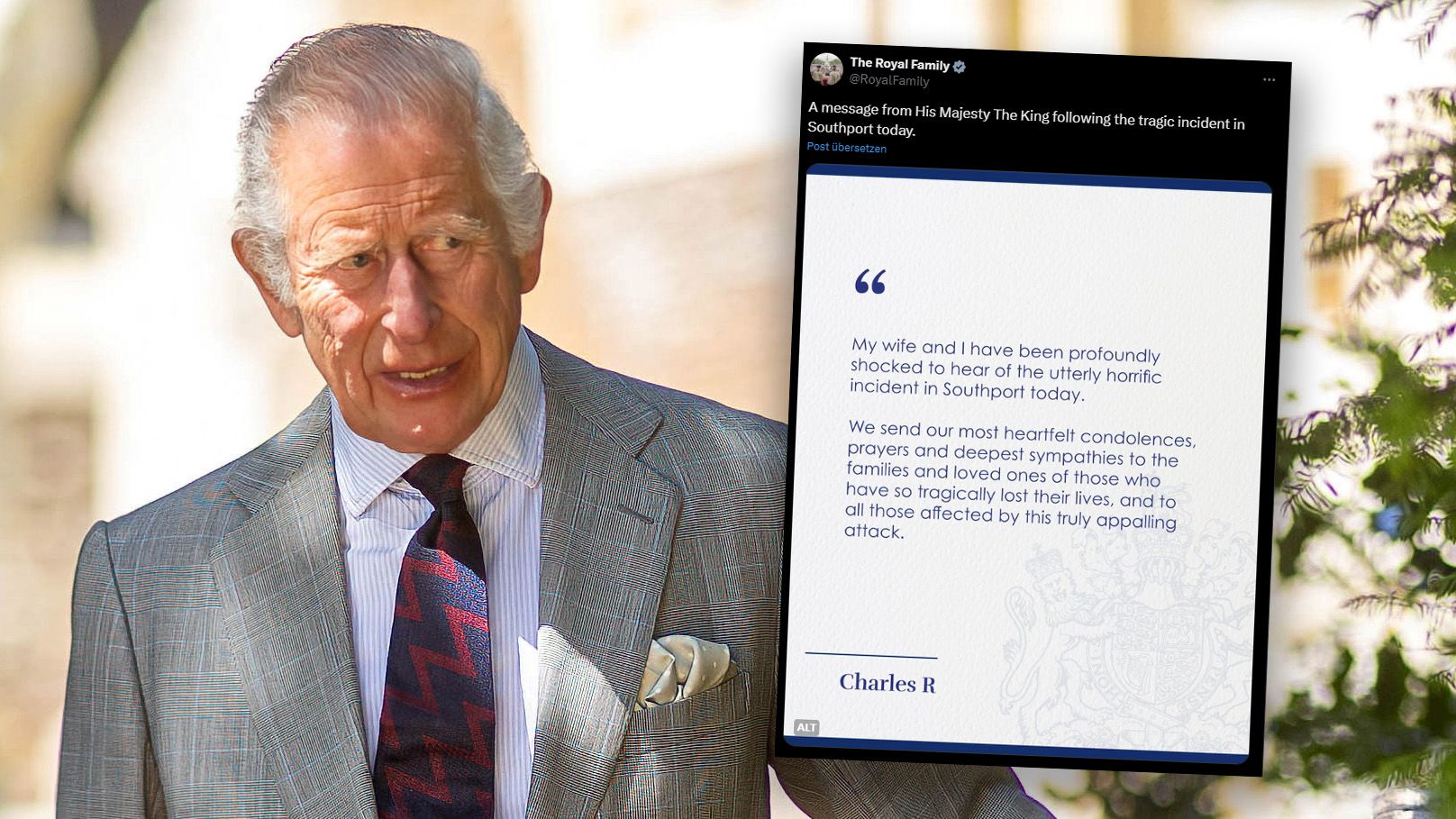 König Charles reagiert auf den grausamen Angriff in Southport.