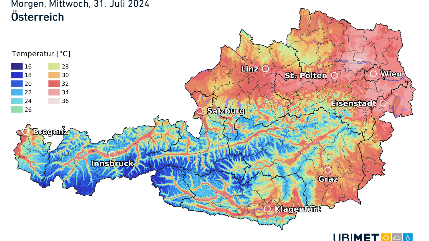 Wetterprognose für Mittwoch, 31. Juli.