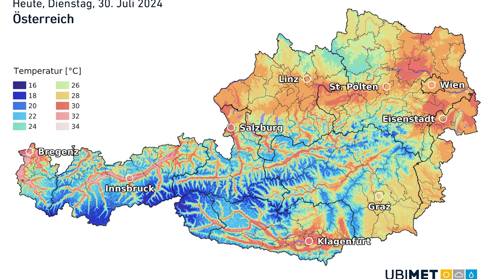 Wetterprognose für Dienstag, 30. Juli.