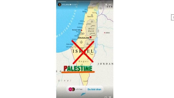 Israel durchgestrichen: Der Post von Mesut Özil in seiner Instagram-Story.