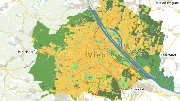 Grüne Flächen findet man in Wien hauptsächlich am Stadtrand.