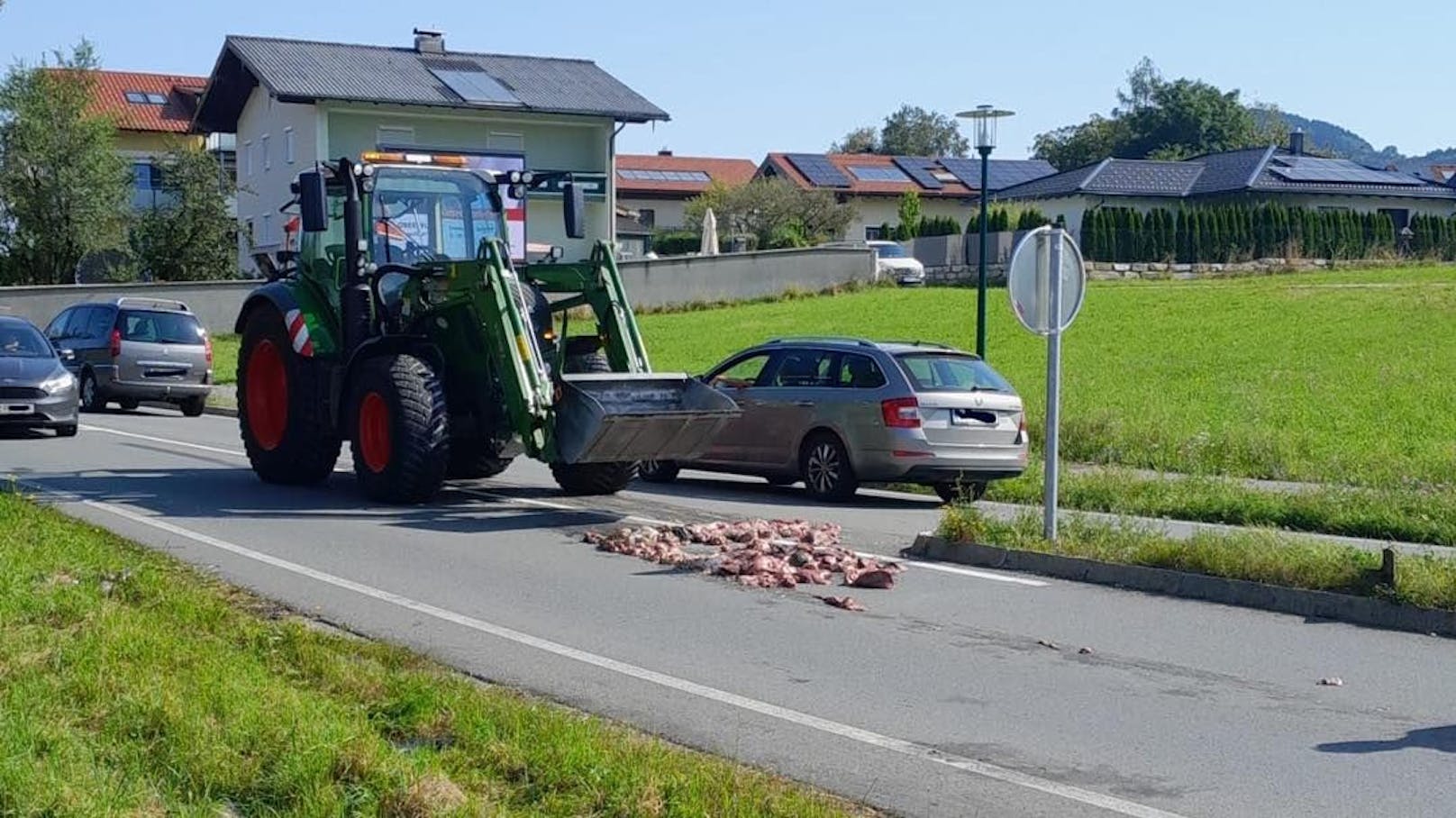 In Obertrum (Salzburg) lagen am Mittwochmorgen auf mehreren Metern Innereien auf der Straße. Woher sie kommen, ist unklar.