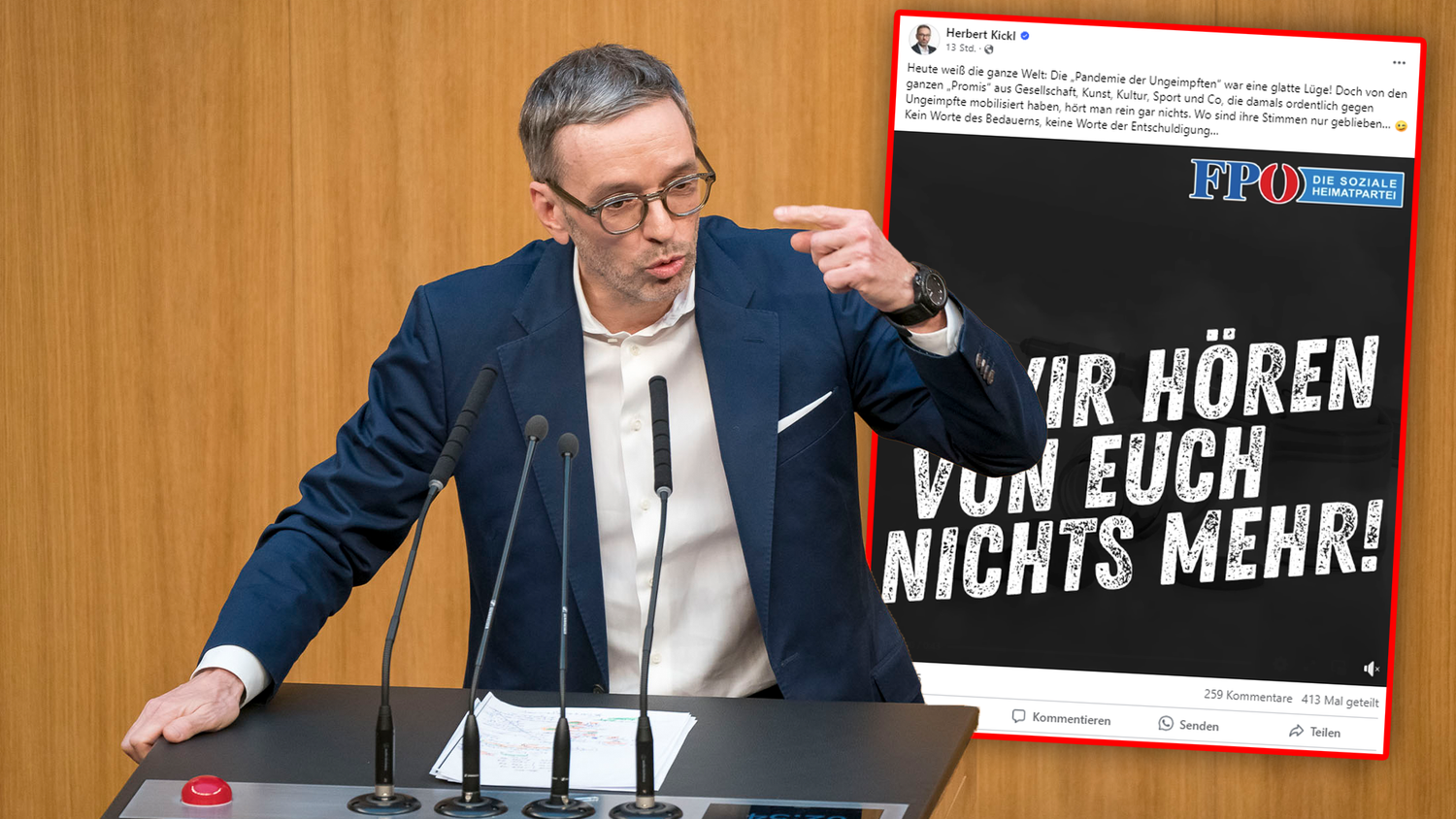 Auf Facebook fordert FPÖ-Chef Herbert Kickl nun eine Entschuldigung von mehreren Promis.