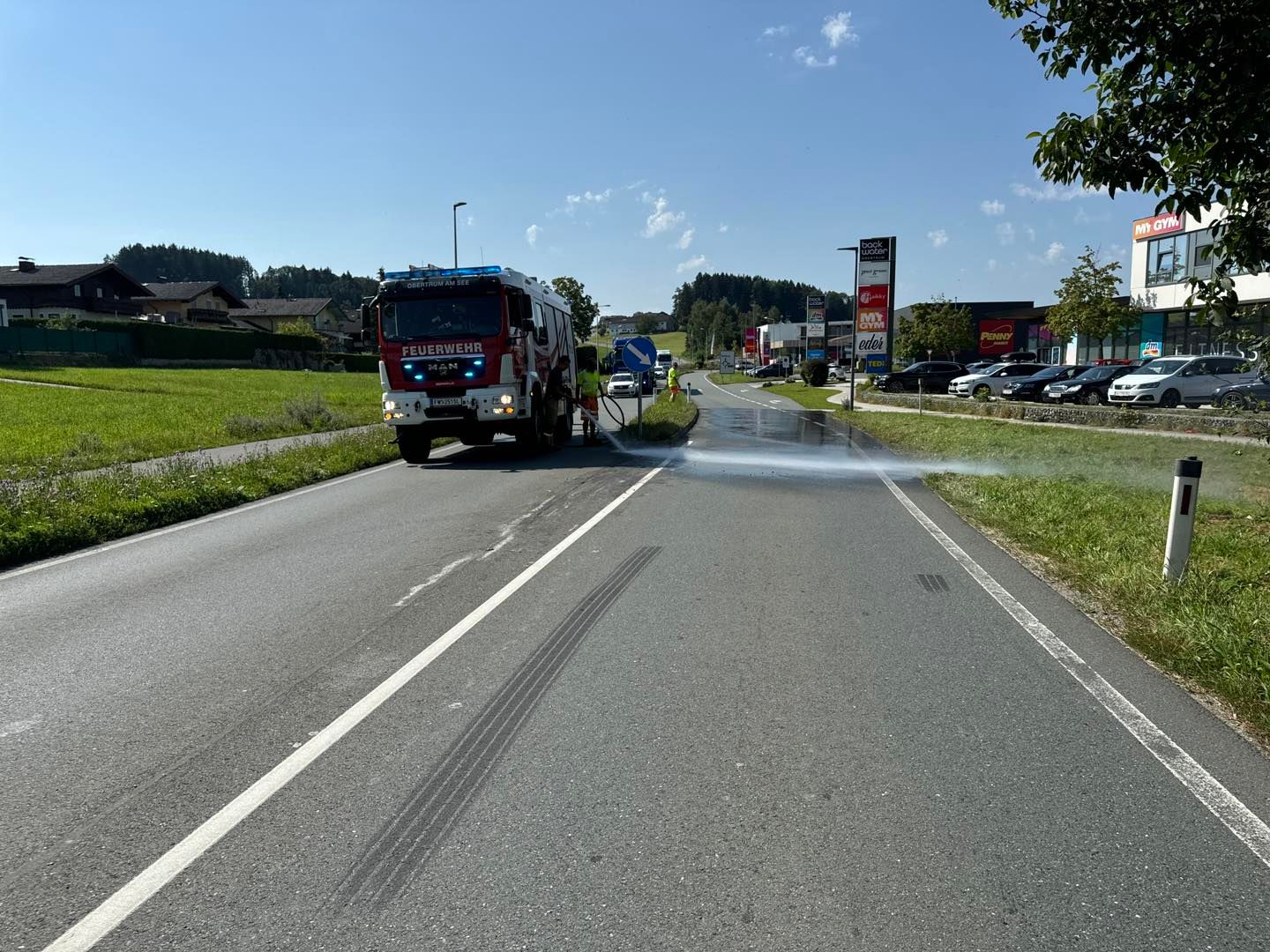 Die Einsatzkräfte entfernten die Eingeweide umgehend und reinigten die Fahrbahn.
