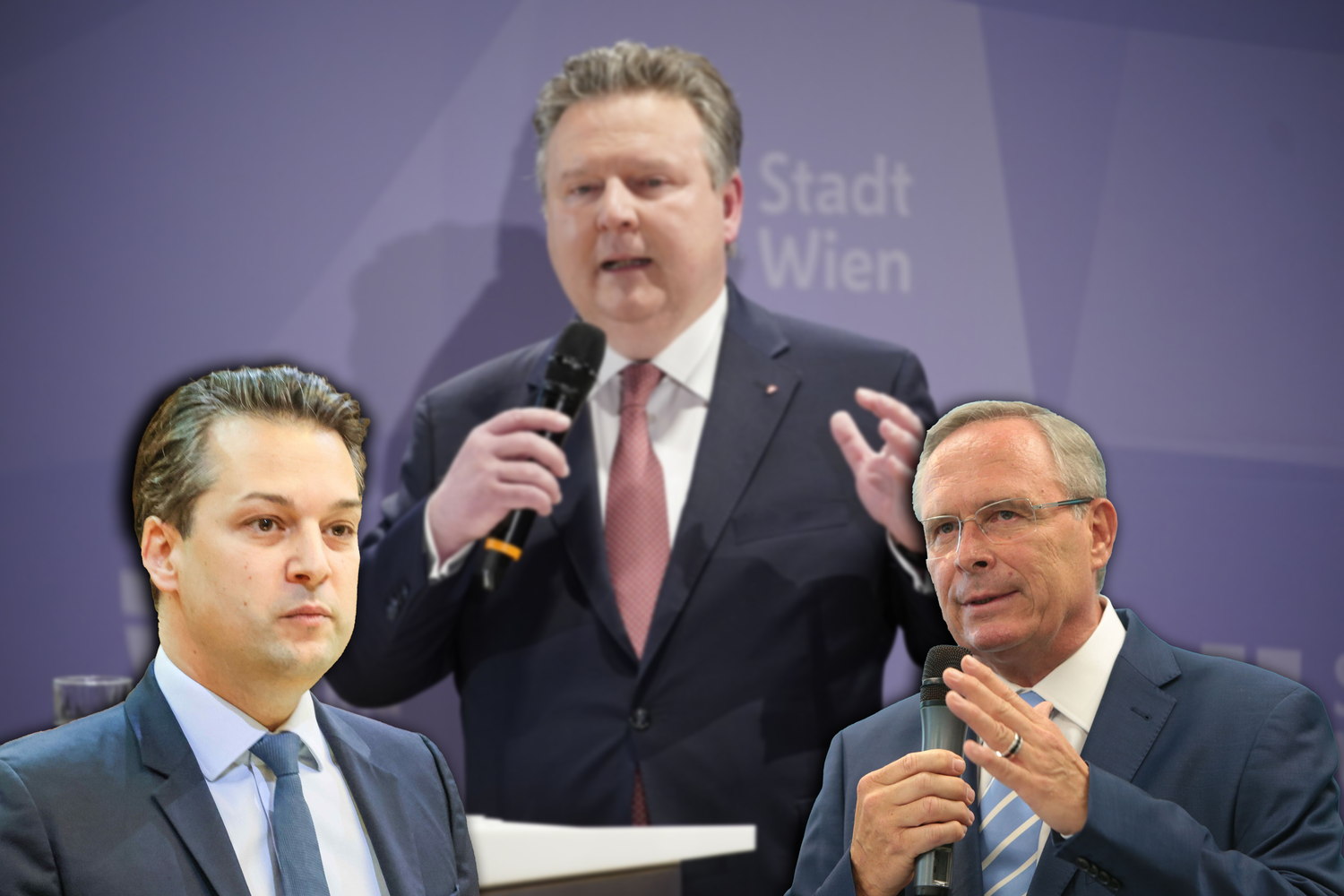 Dominik Nepp (l.) fordert ÖVP-Chef Mahrer (r.) auf, den FPÖ-Misstrauensantrag gegen Michael Ludwig (Mitte) zu unterstützen.