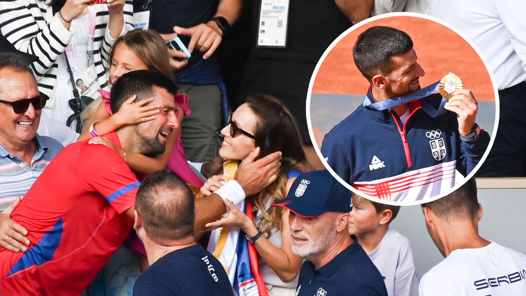 Novak Djokovic herzt Tochter Tara und die Gold-Medaille.