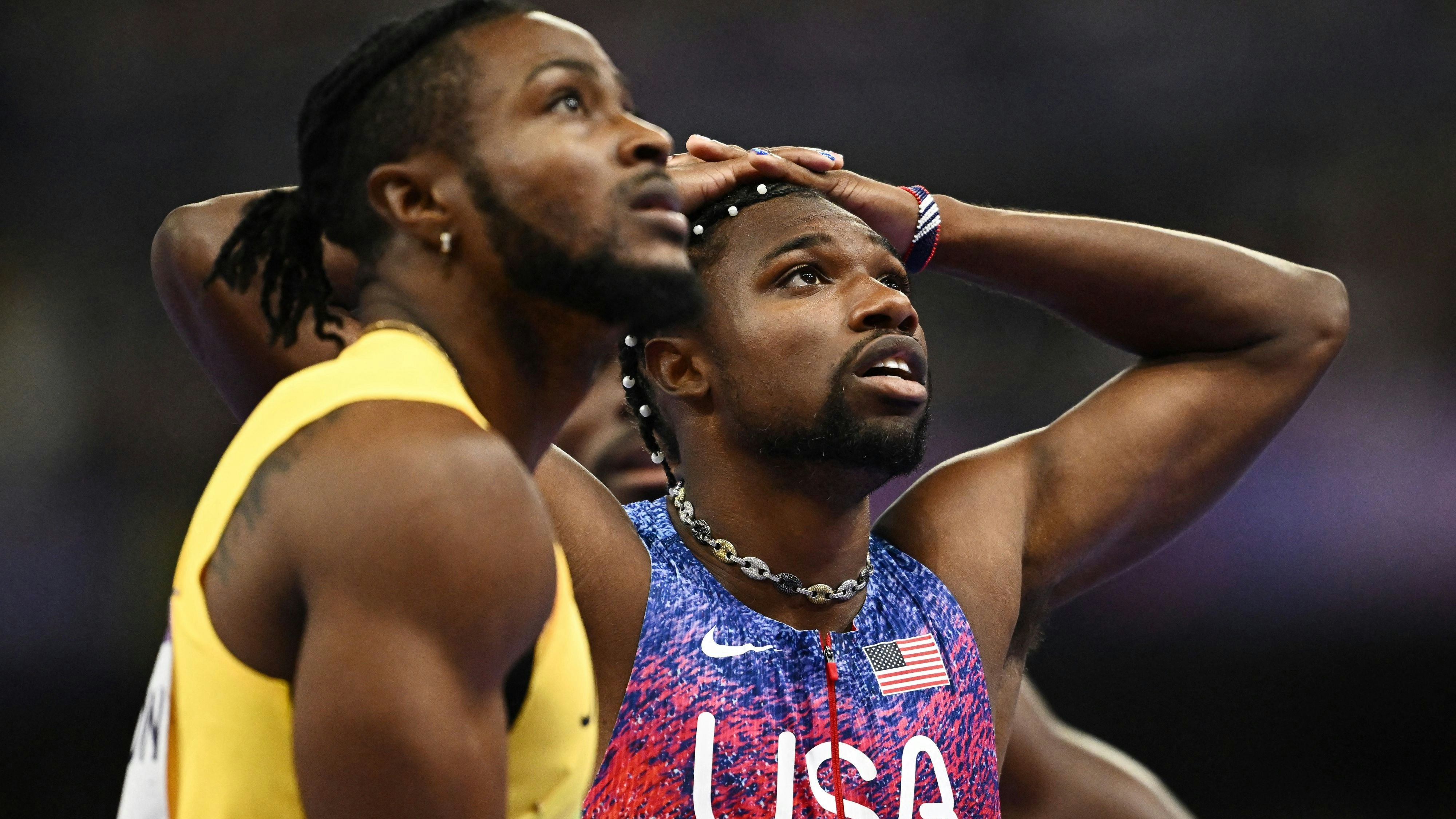Thompson und Lyles im Fotofinish. Hier hofften beide noch auf Gold.