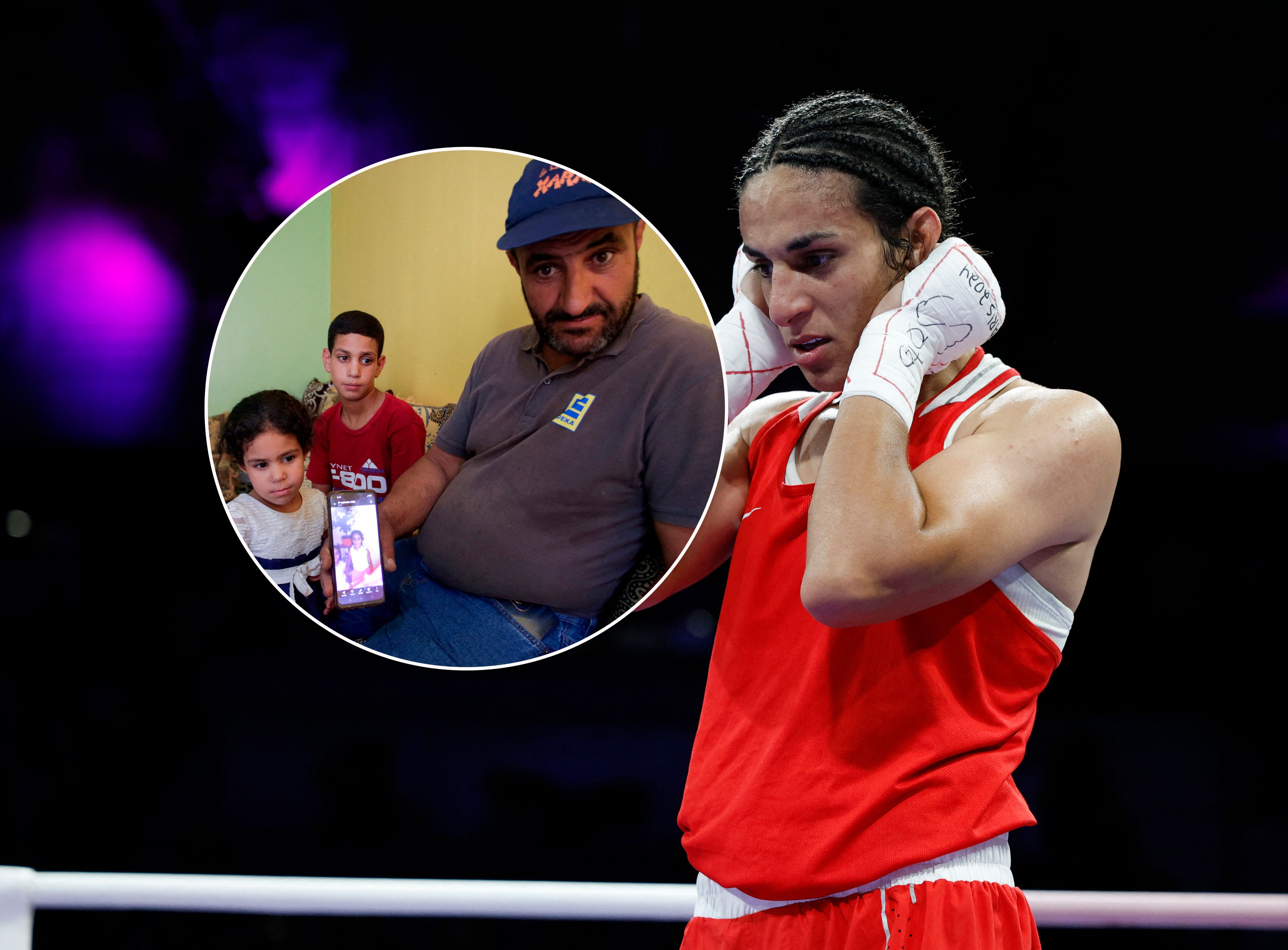 Khelifs Vater (l.) zeigt ein Foto aus Kindertagen.