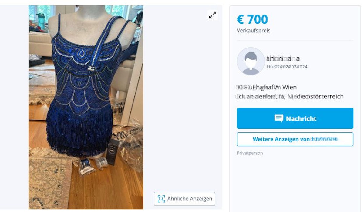 700 Euro für den mit Glitzersteinen besetzten Body. Die Verkäuferin hat das Taylor-Swift-Outfit selbstgemacht.